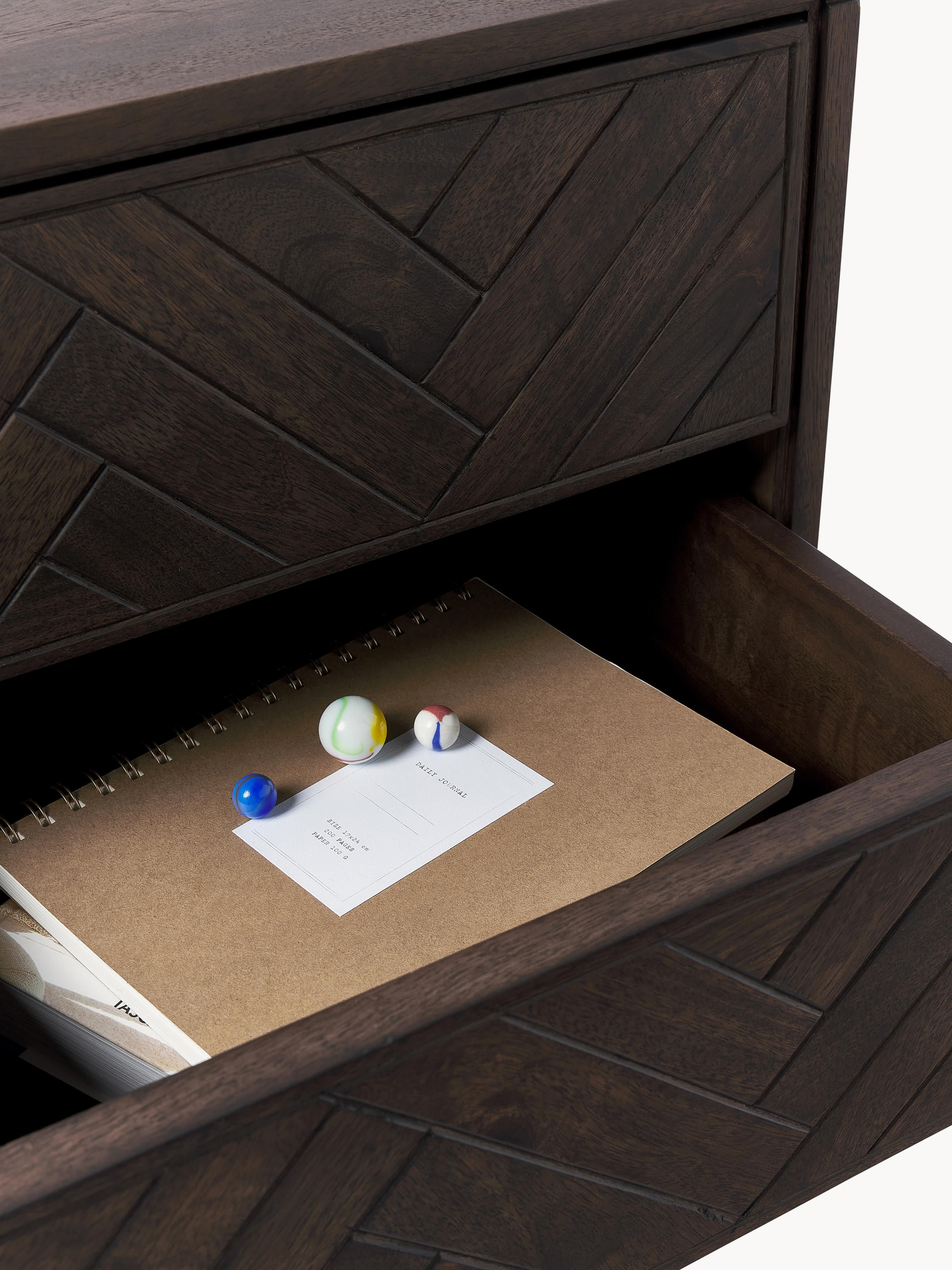 Luca Mango Wood Bedside Table with Herringbone Pattern