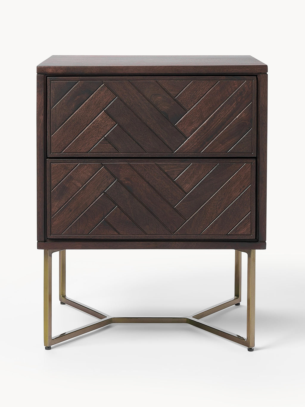 Luca Mango Wood Bedside Table with Herringbone Pattern