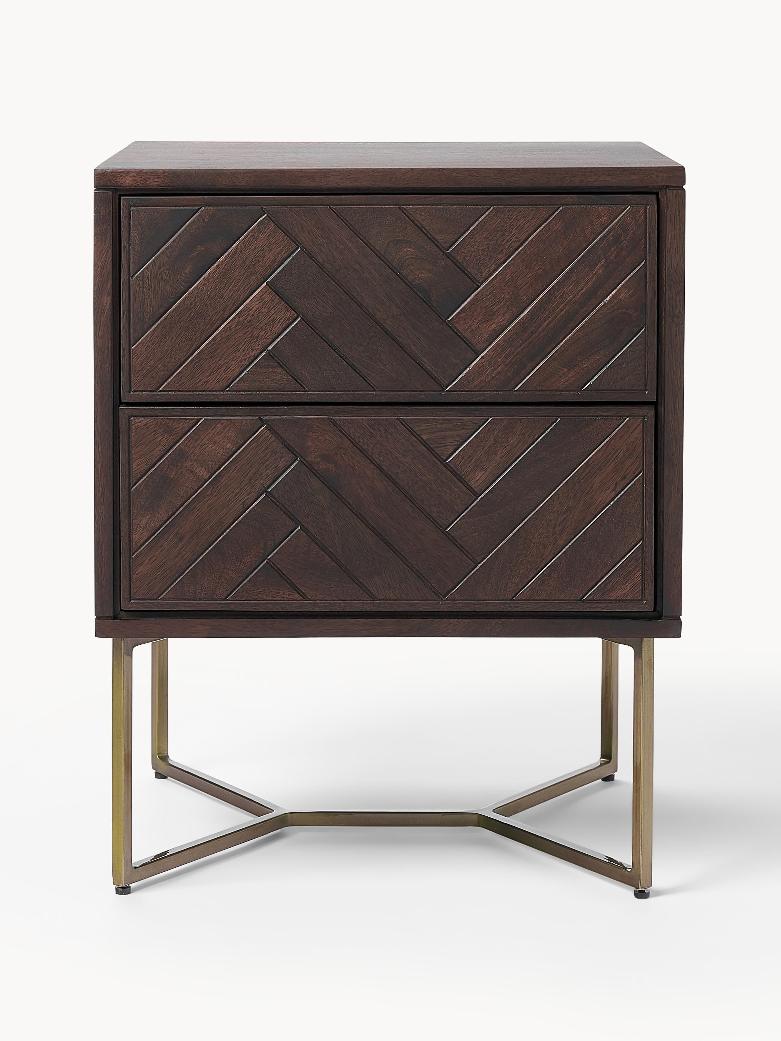 Luca Mango Wood Bedside Table with Herringbone Pattern