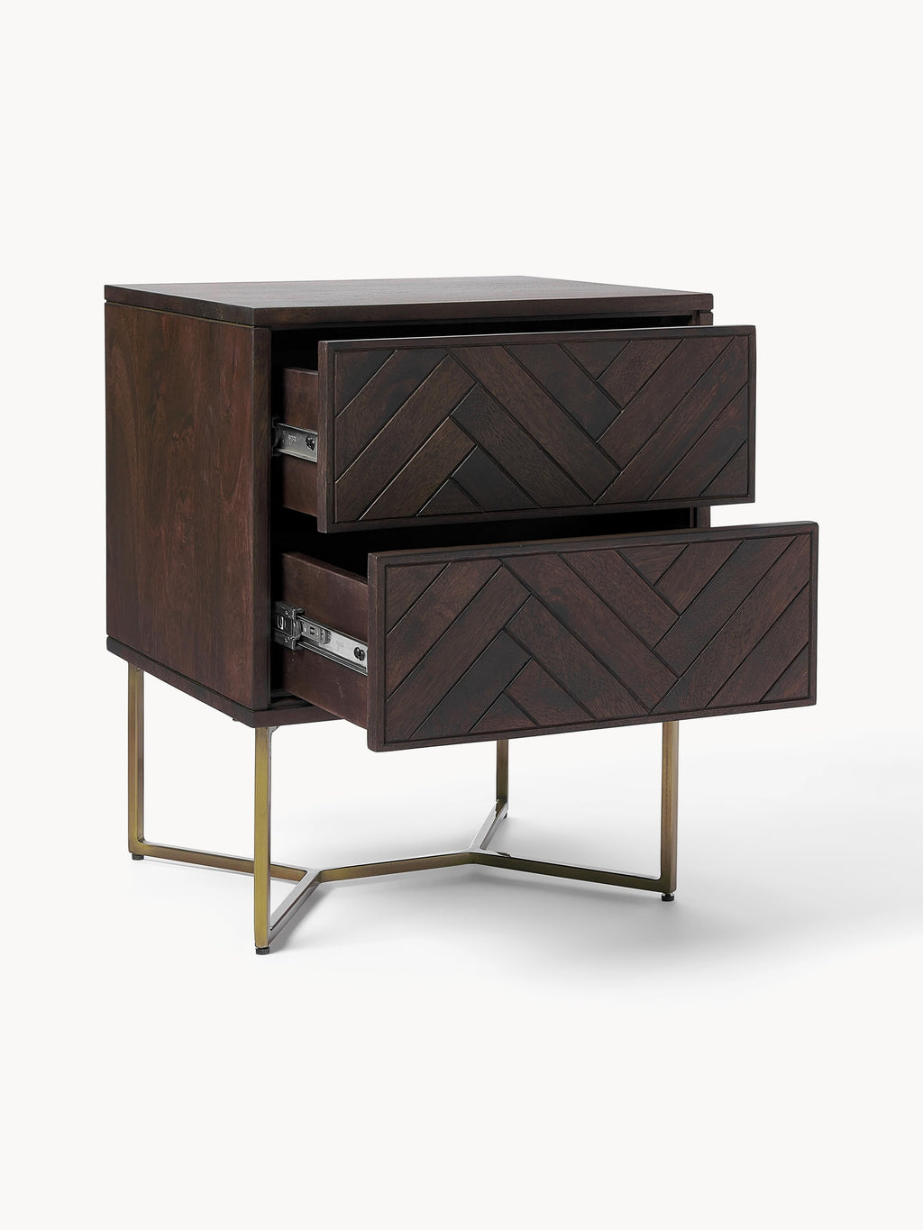 Luca Mango Wood Bedside Table with Herringbone Pattern