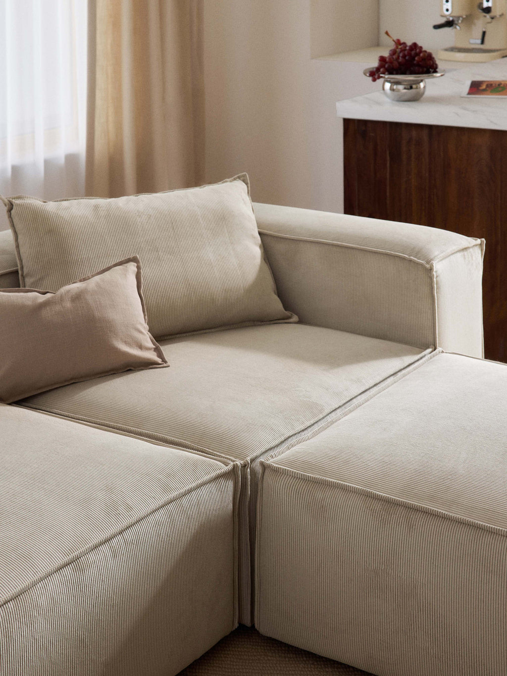 Lennon Corduroy Modular Sofa (4-seater) with Ottoman (left/right)
