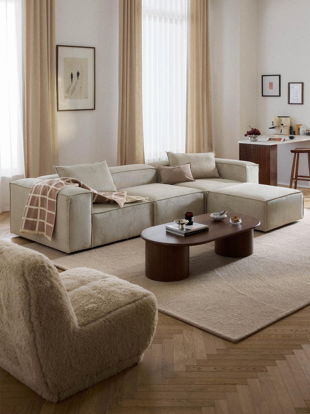 Lennon Corduroy Modular Sofa (4-seater) with Ottoman (left/right)