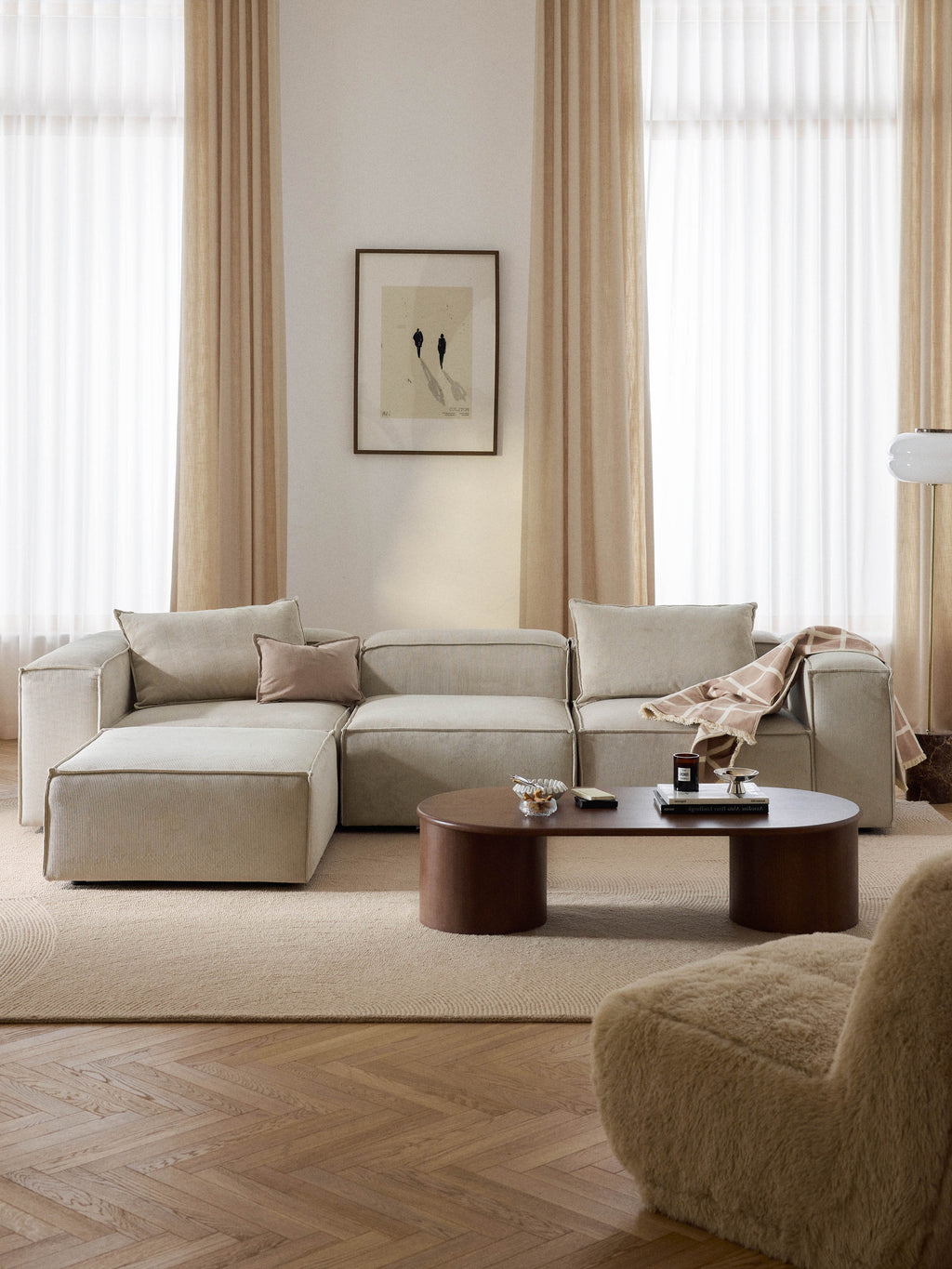 Lennon Corduroy Modular Sofa (4-seater) with Ottoman (left/right)