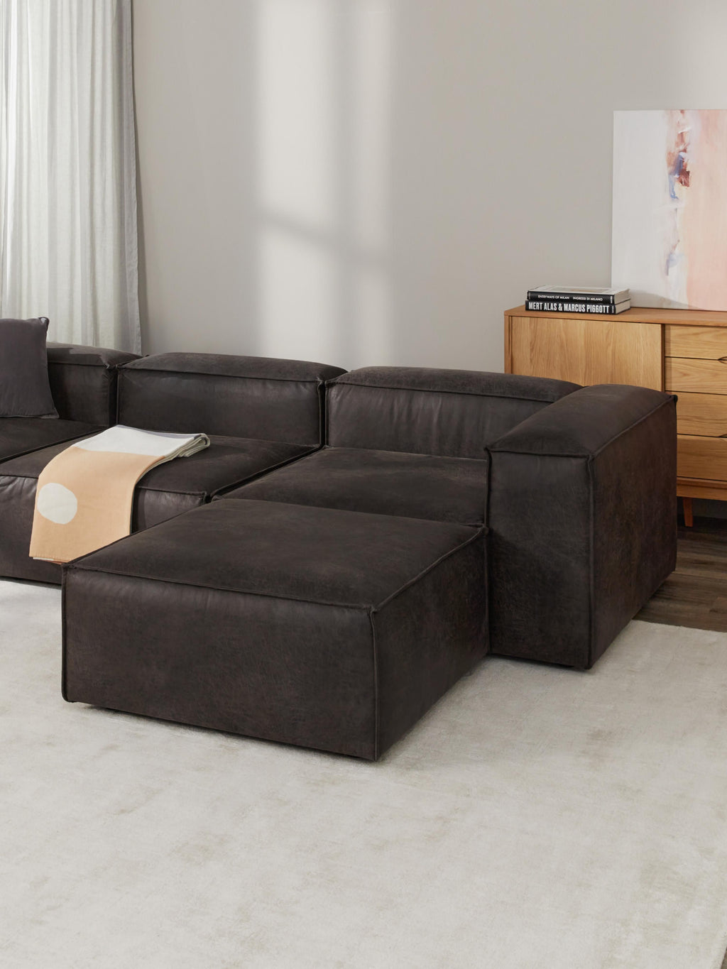Lennon Modular Leather Sofa (4-seater) with Ottoman (left/right)