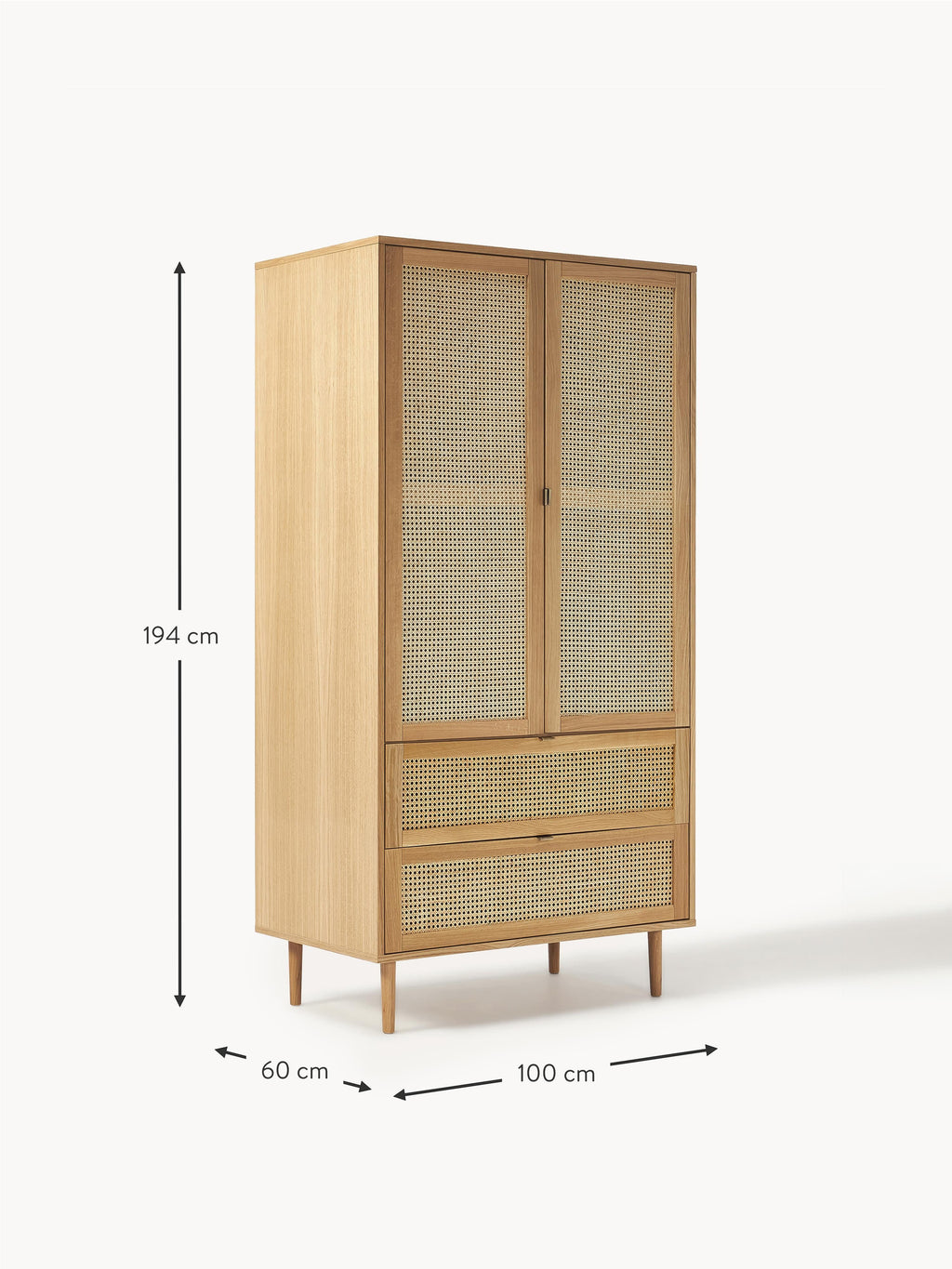 Aries Small Wardrobe with Viennese Wickerwork, 2-doors