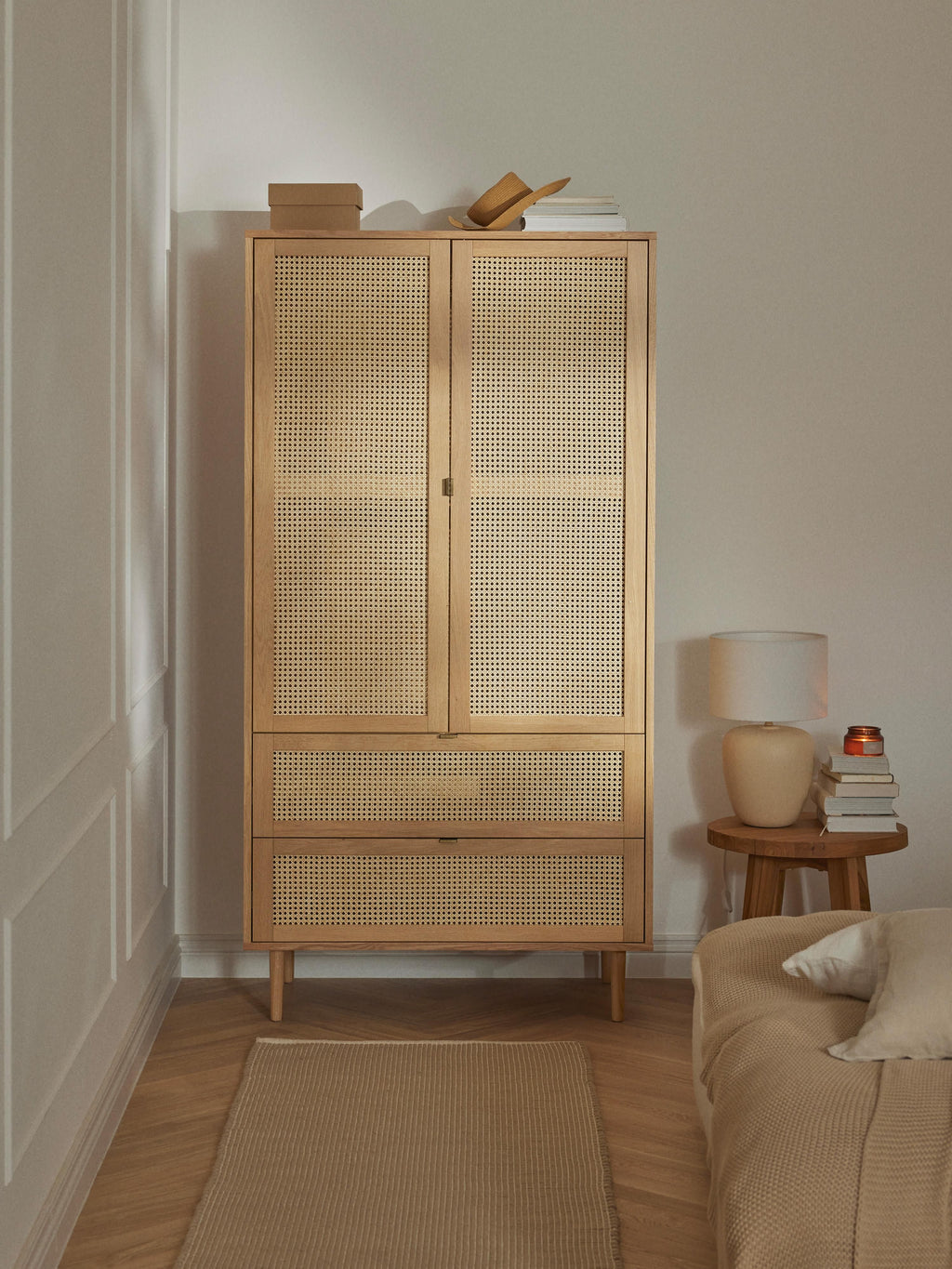 Aries Small Wardrobe with Viennese Wickerwork, 2-doors