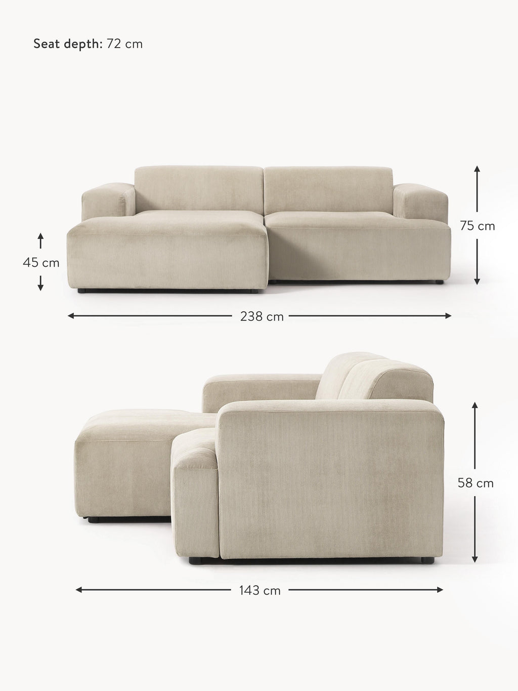 Melva Corduroy Corner Sofa (3-seater)