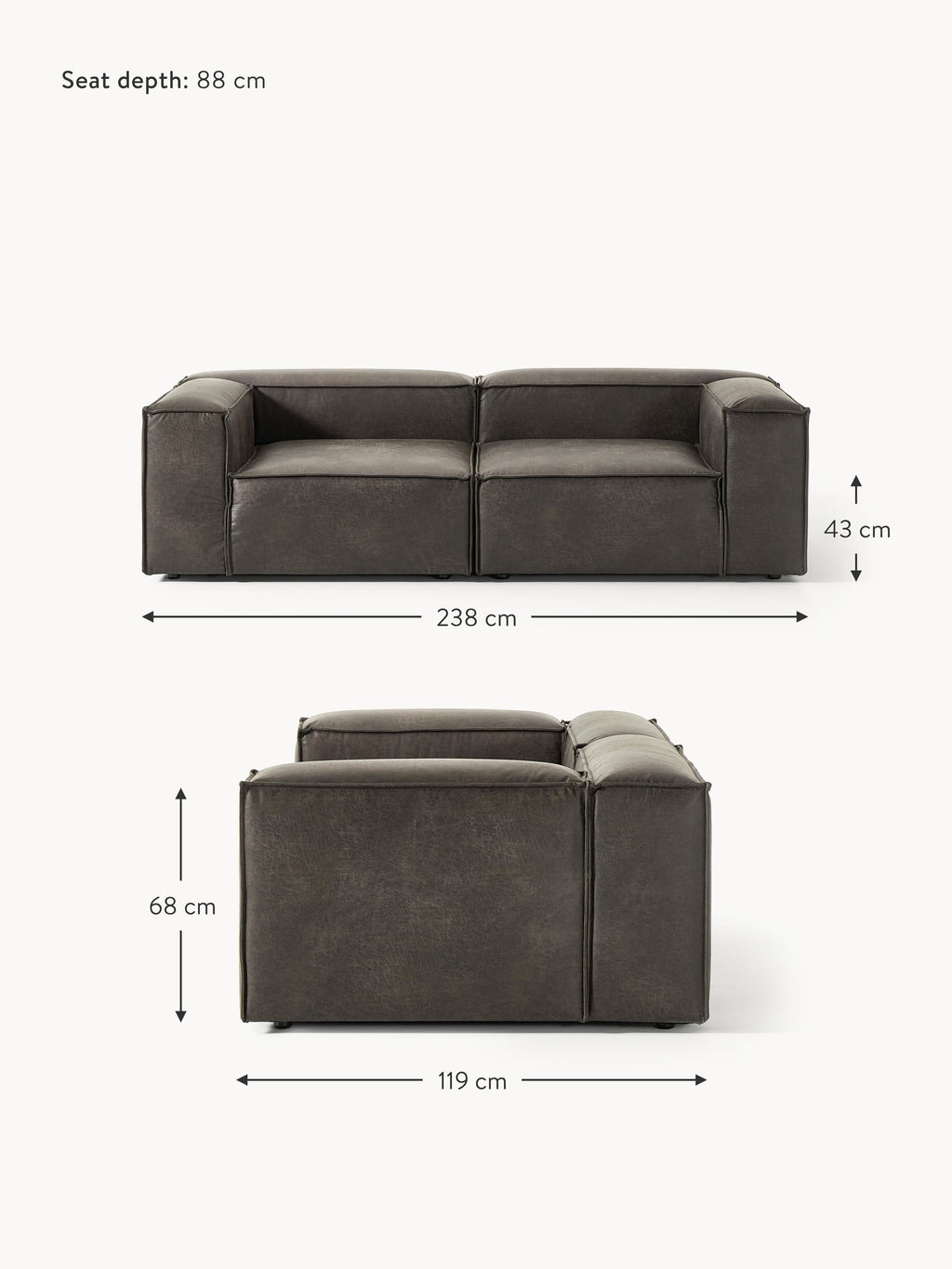 Lennon Modular Leather Sofa (3-seater)