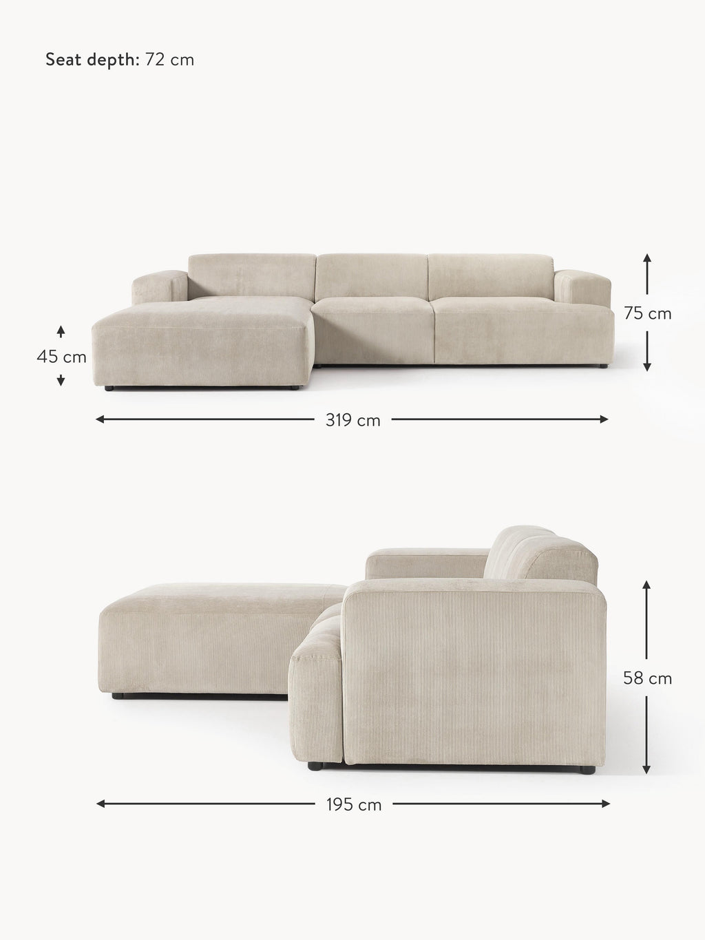 Melva Corduroy Corner Sofa (4-seater)