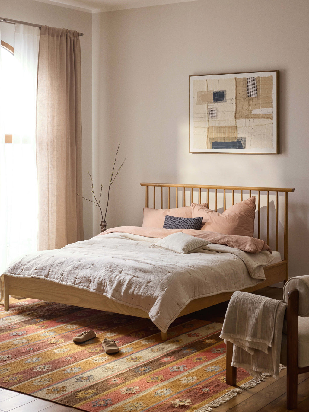 Windsor Pine Wood Bed with Headboard