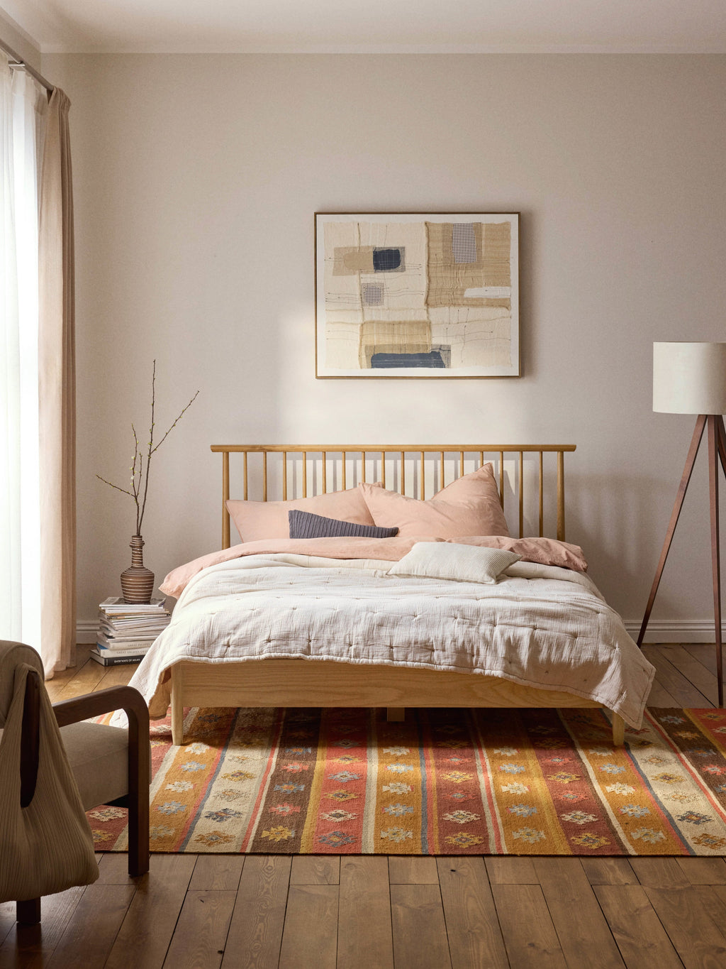 Windsor Pine Wood Bed with Headboard