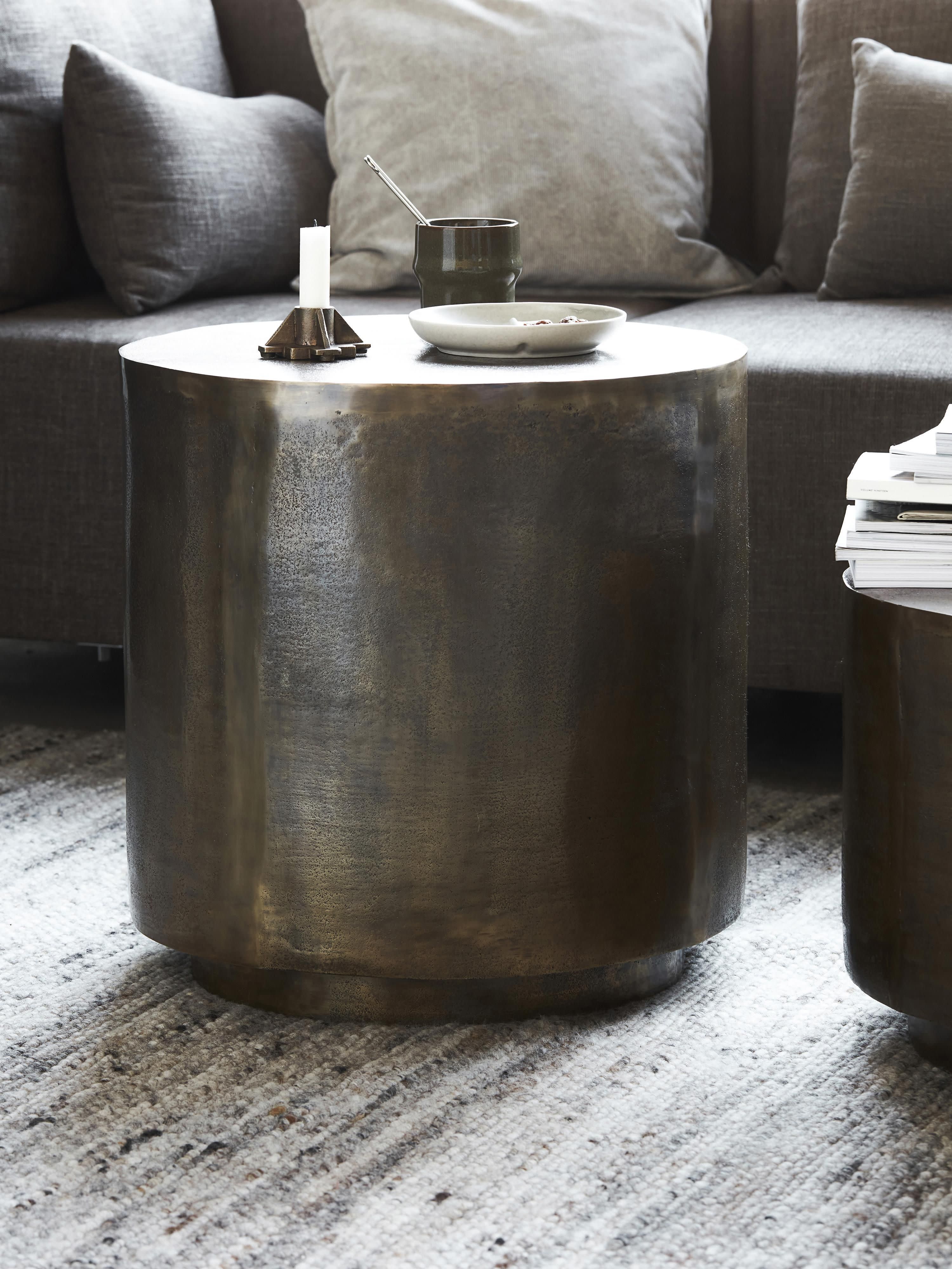 Rota Round Metal Side Table with Antique Finish