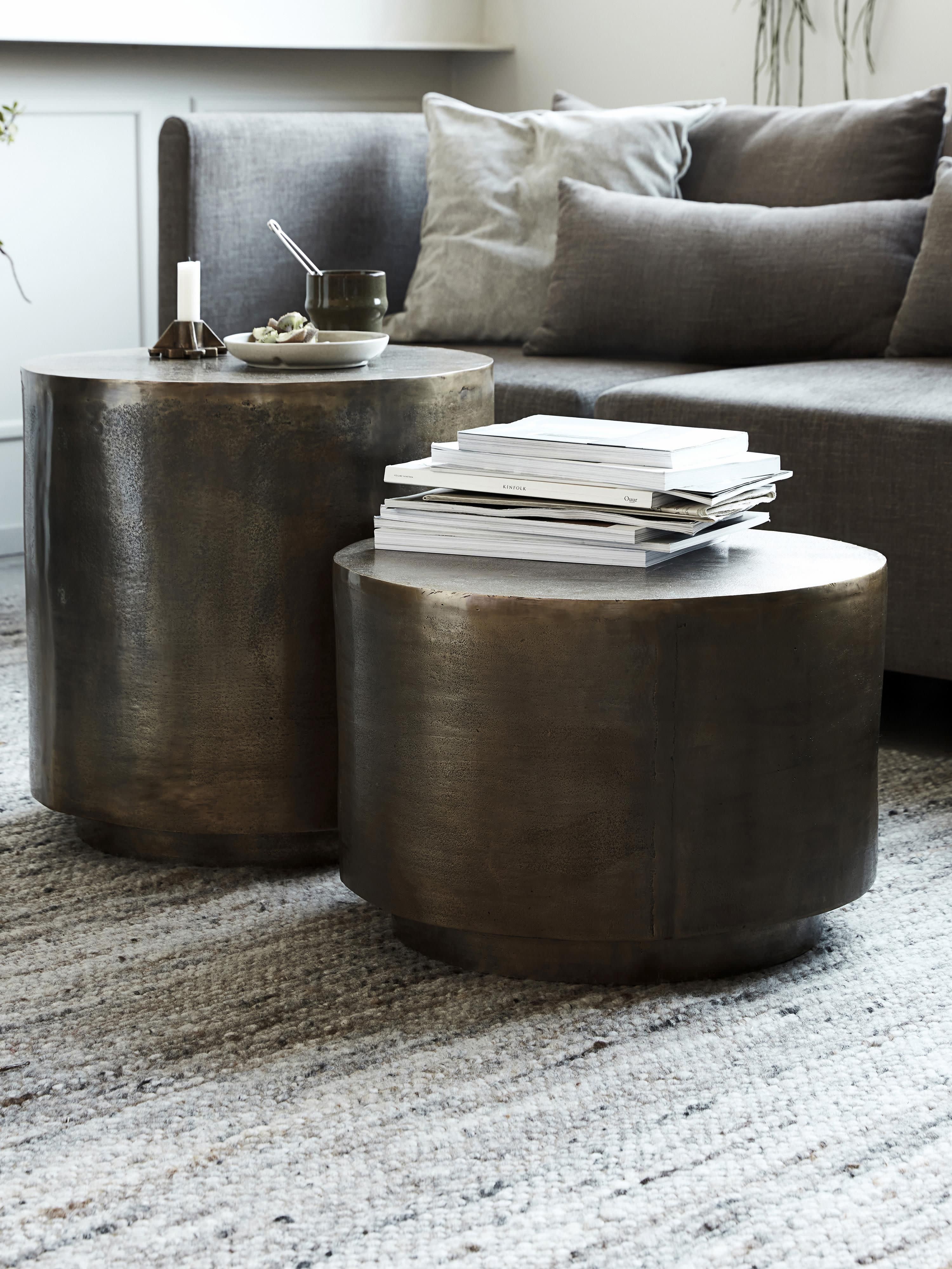Rota Round Metal Side Table with Antique Finish