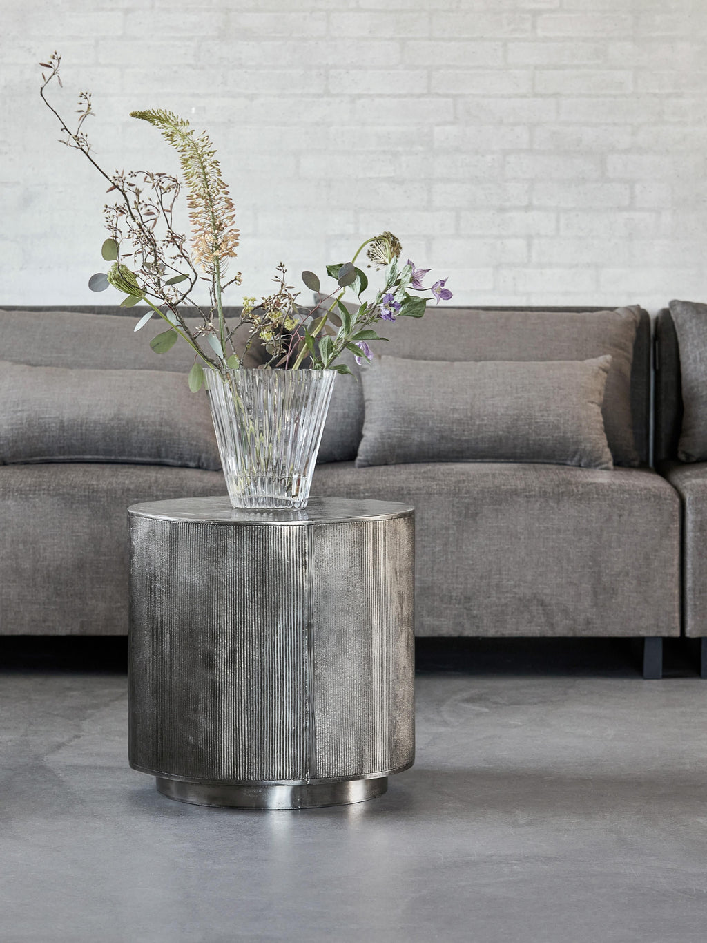Rota Round Side Table with Ribbed Front