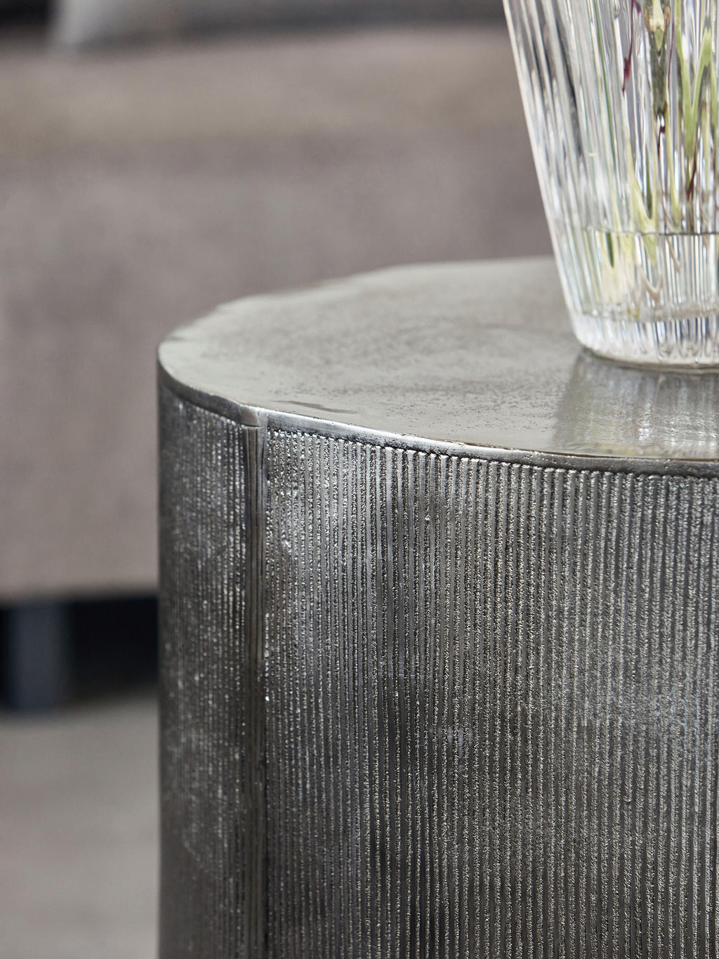 Rota Round Side Table with Ribbed Front