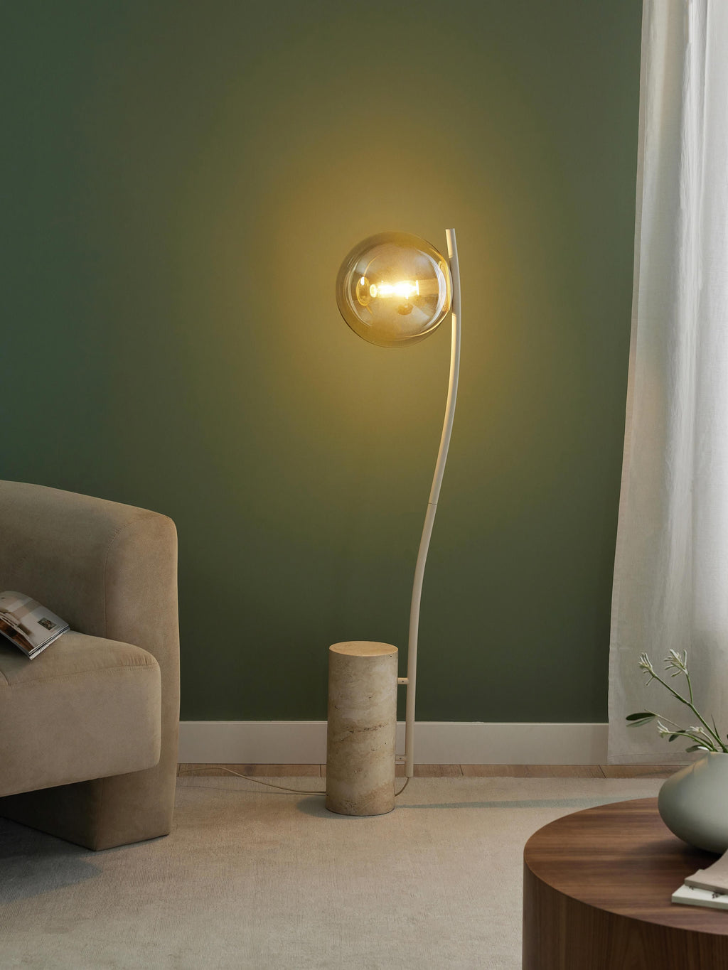 Cora Small Floor Lamp with Travertine Base