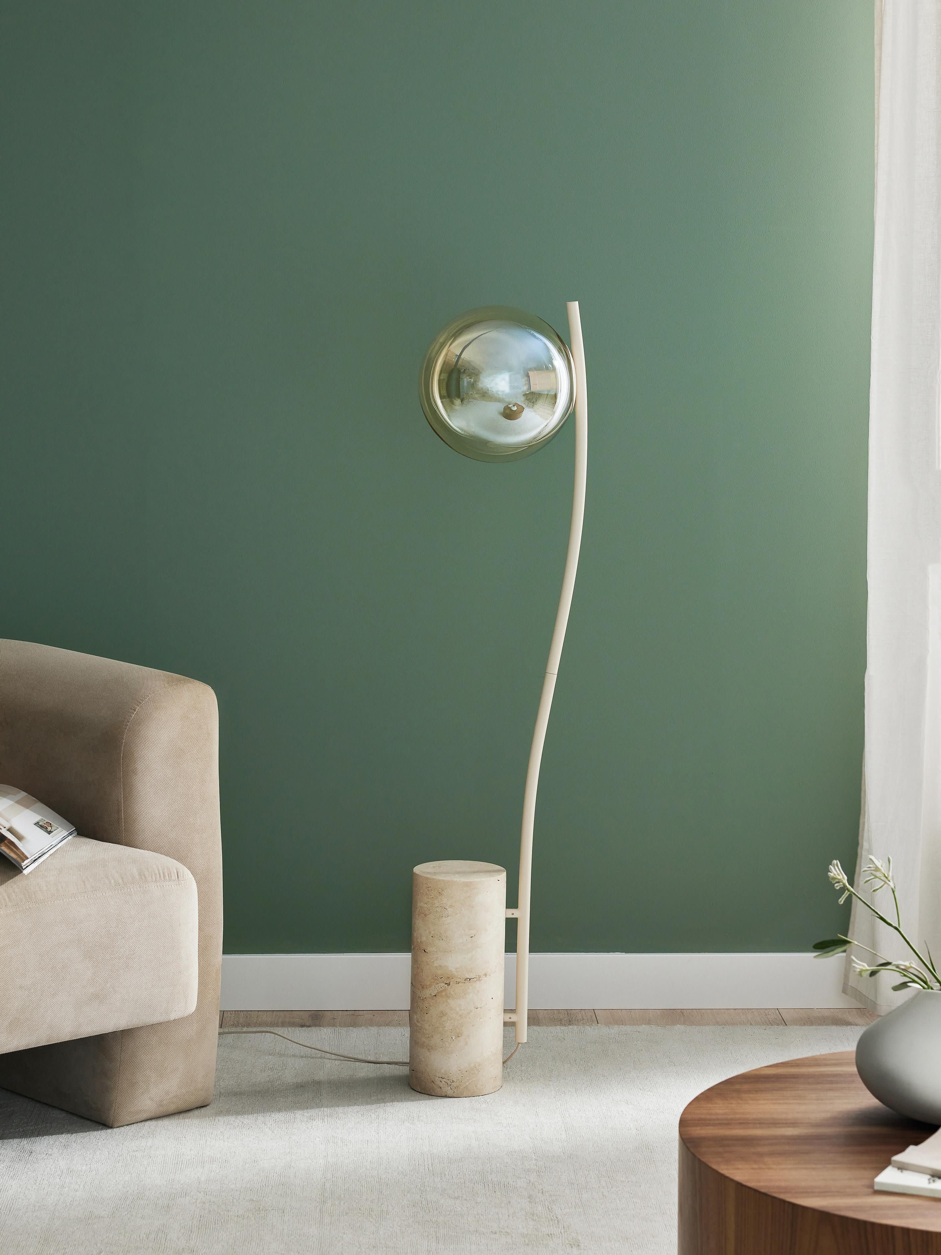 Cora Small Floor Lamp with Travertine Base