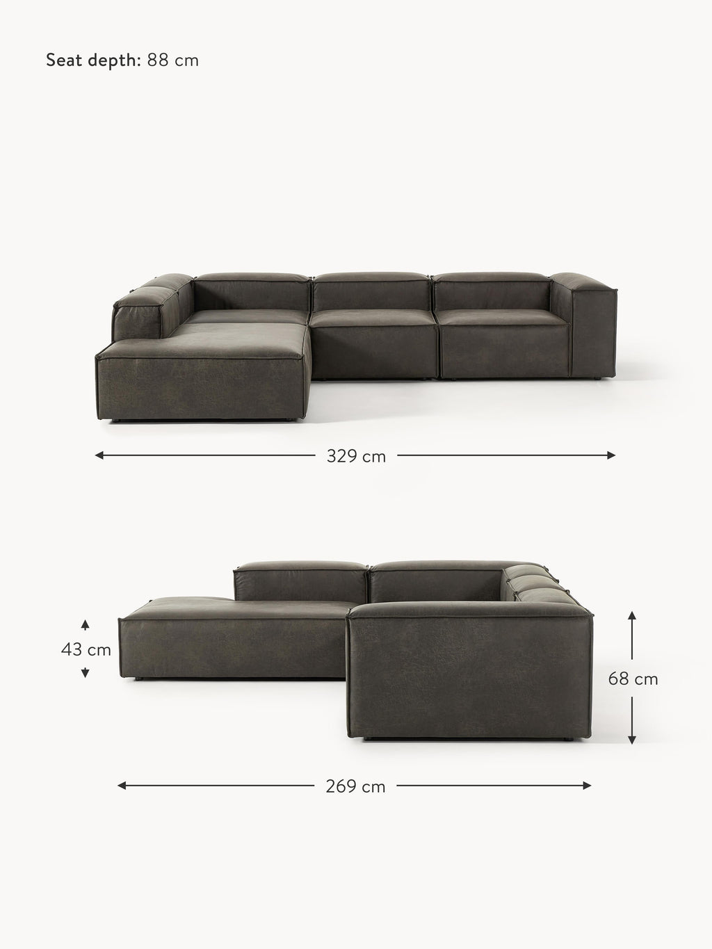 Lennon Modular Leather Corner Sofa (4-seater)