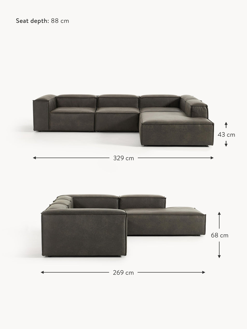 Lennon Modular Leather Corner Sofa (4-seater)