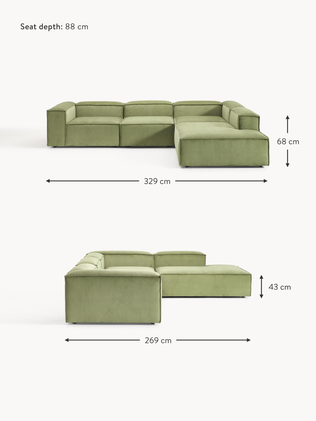Lennon Corduroy Modular Corner Sofa (4-seater)