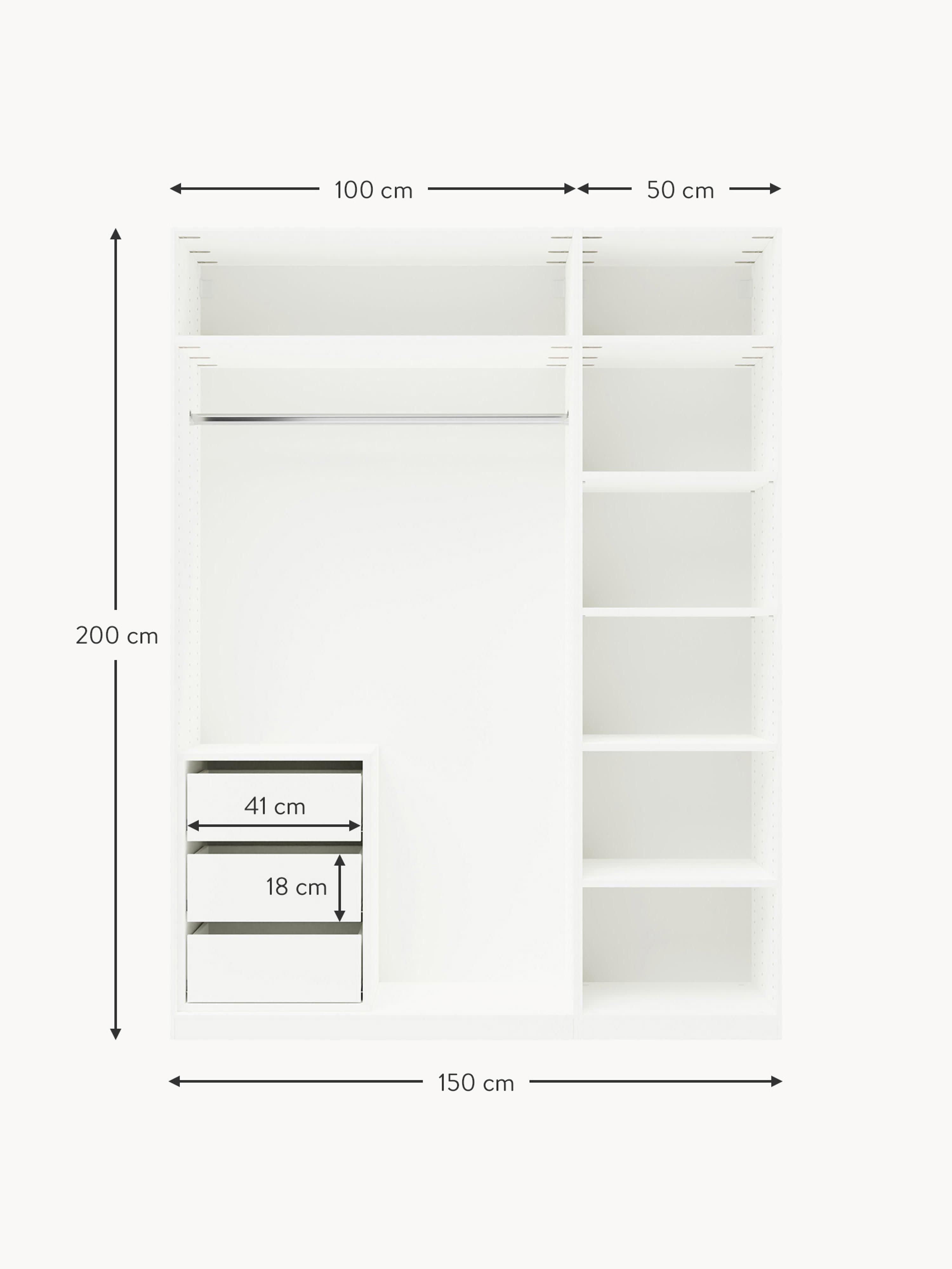 Leon Modular Hinged Door Wardrobe, 150 cm Wide, in various sizes