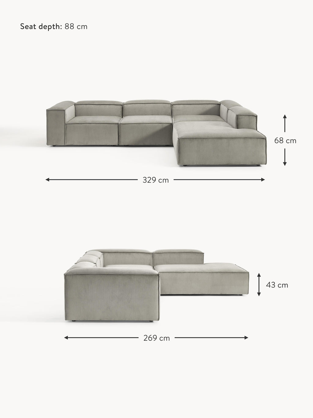Lennon Corduroy Modular Corner Sofa (4-seater)