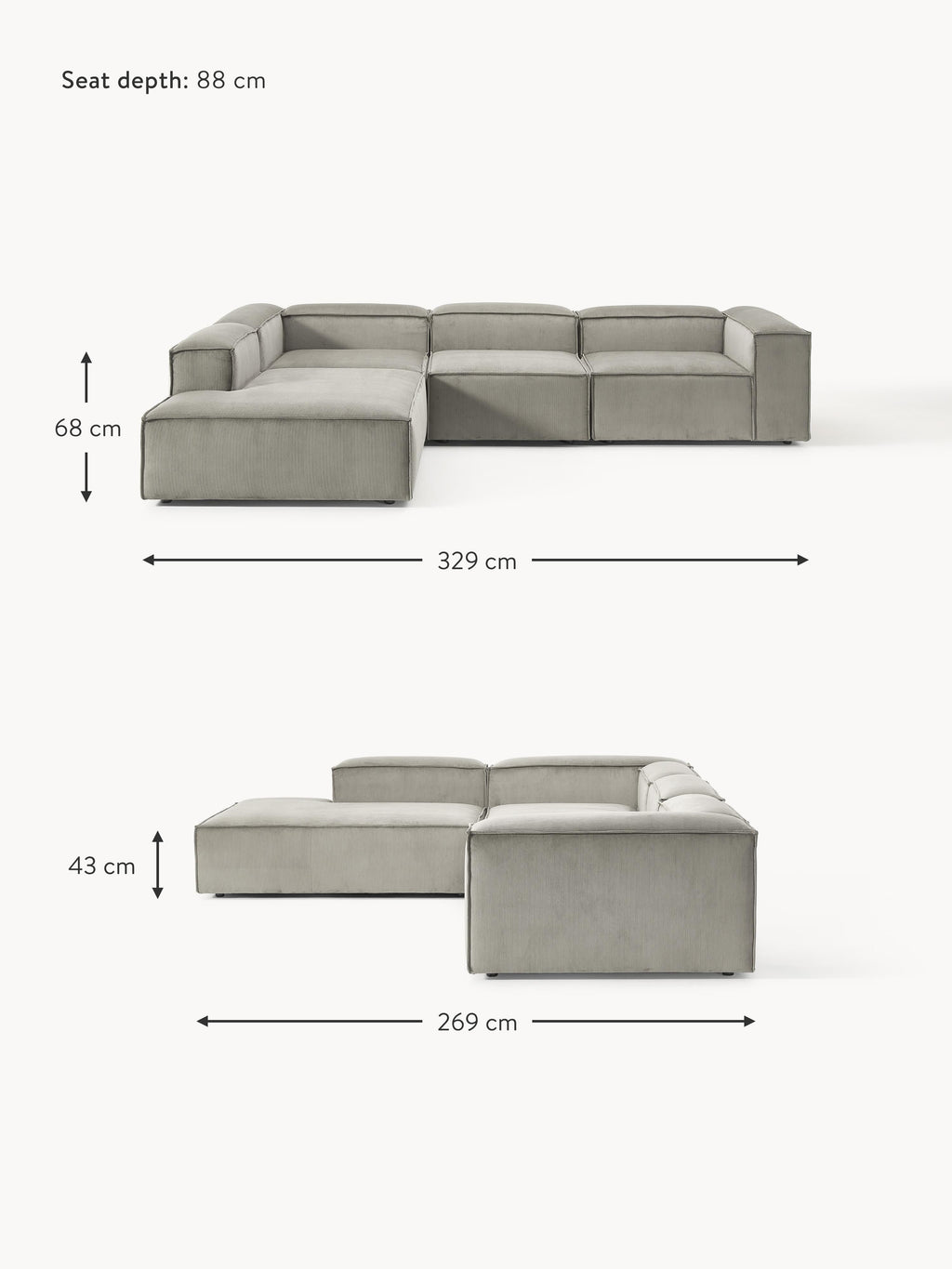 Lennon Corduroy Modular Corner Sofa (4-seater)