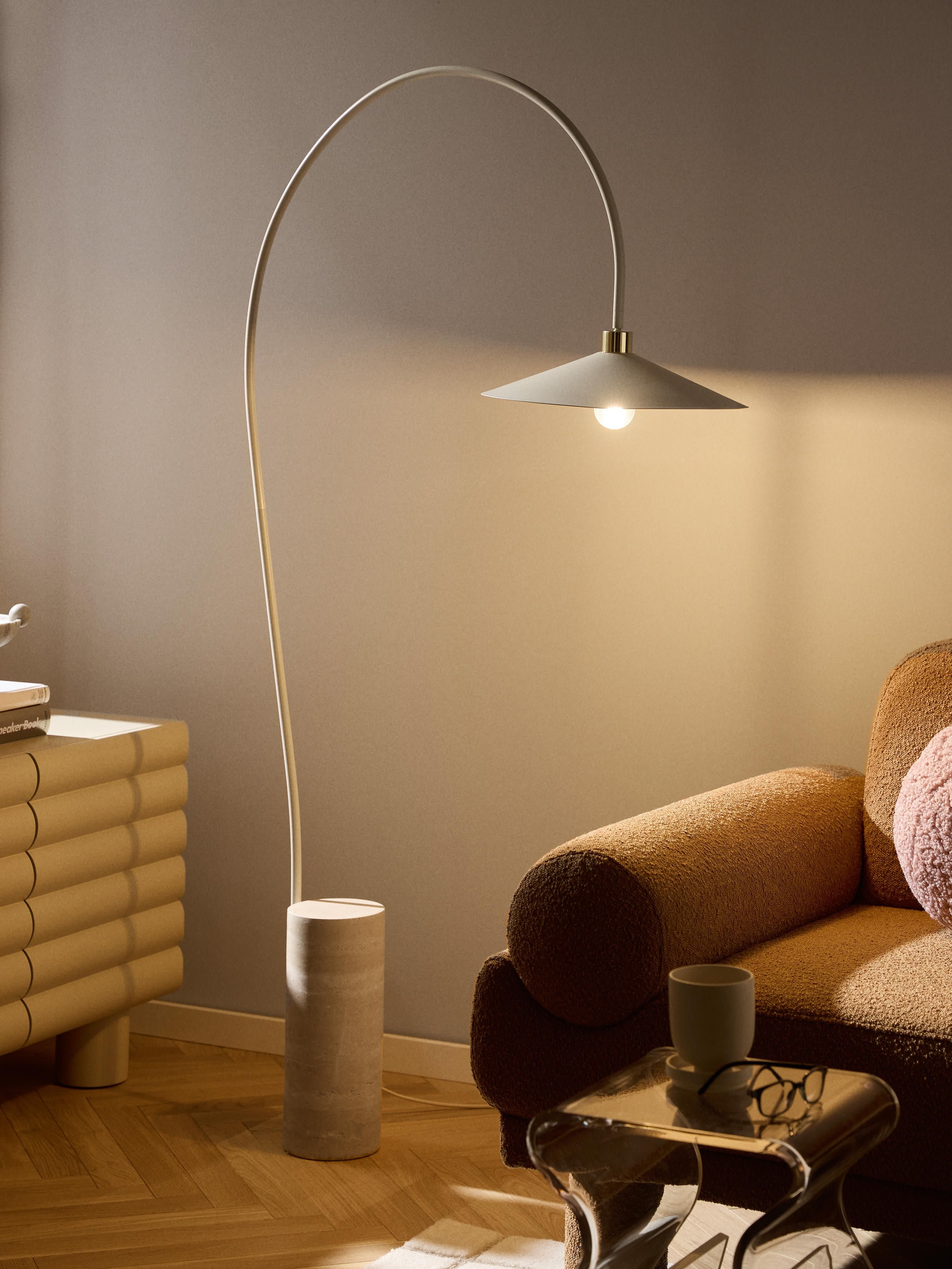 Cora Arc Lamp with Travertine Base