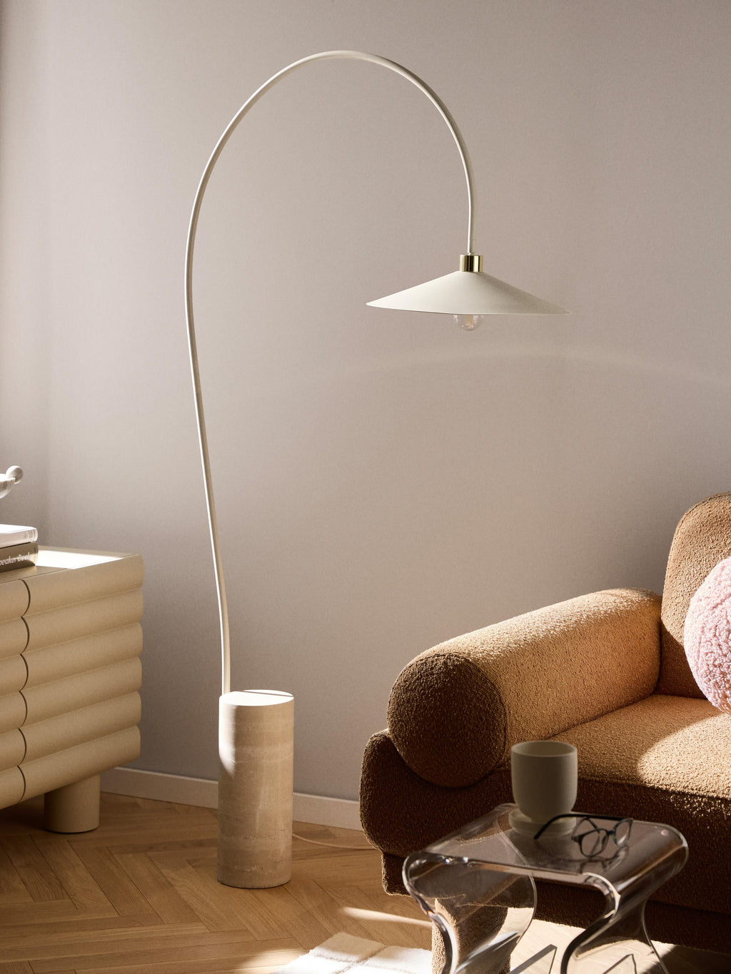 Cora Arc Lamp with Travertine Base