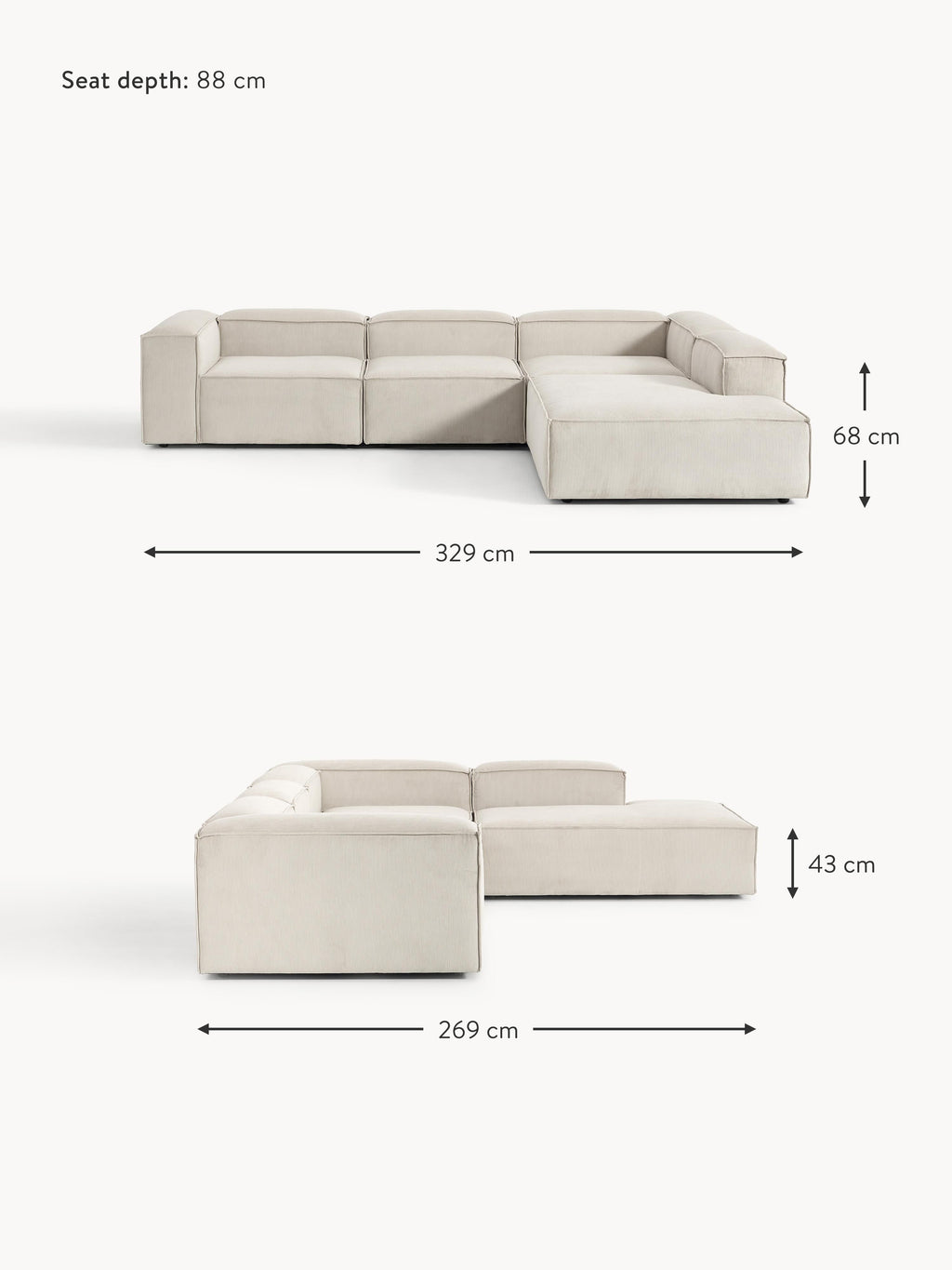 Lennon Corduroy Modular Corner Sofa (4-seater)