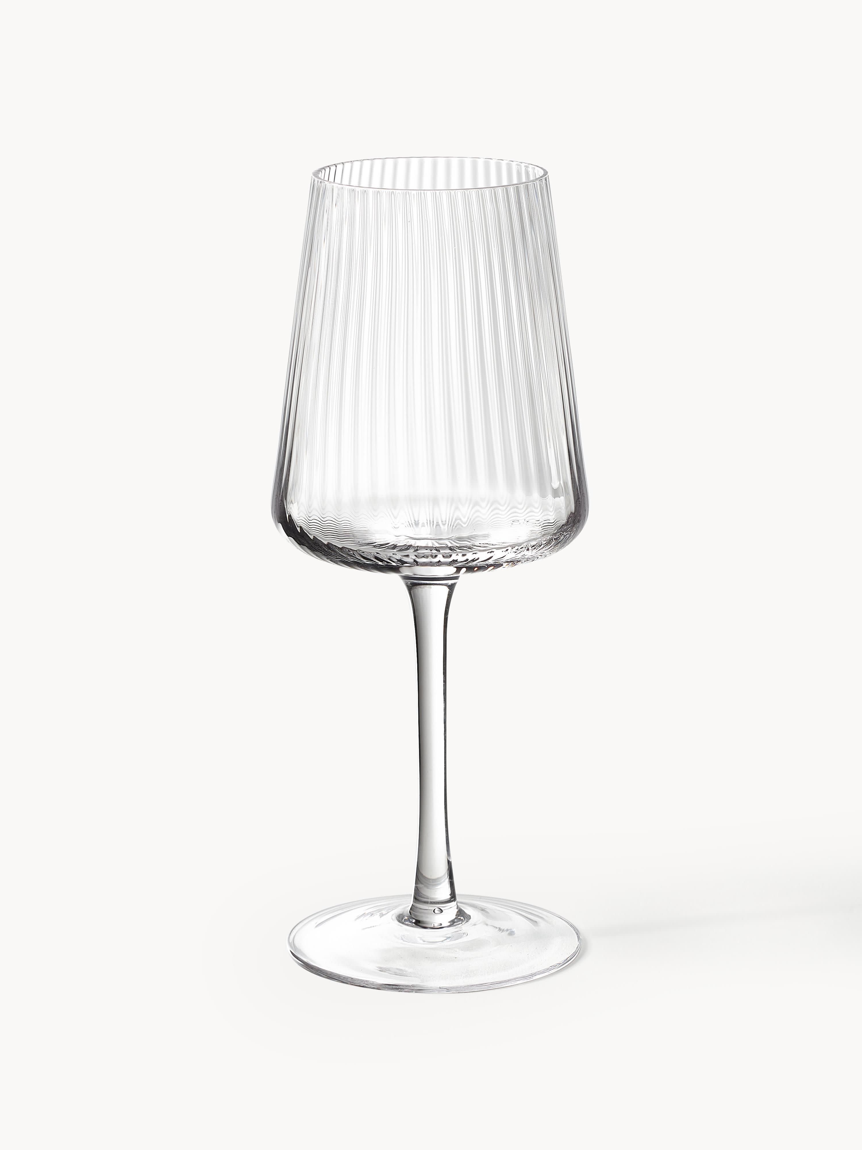 Cami Handmade White Wine Glasses with Embossed Pattern, Set of 4