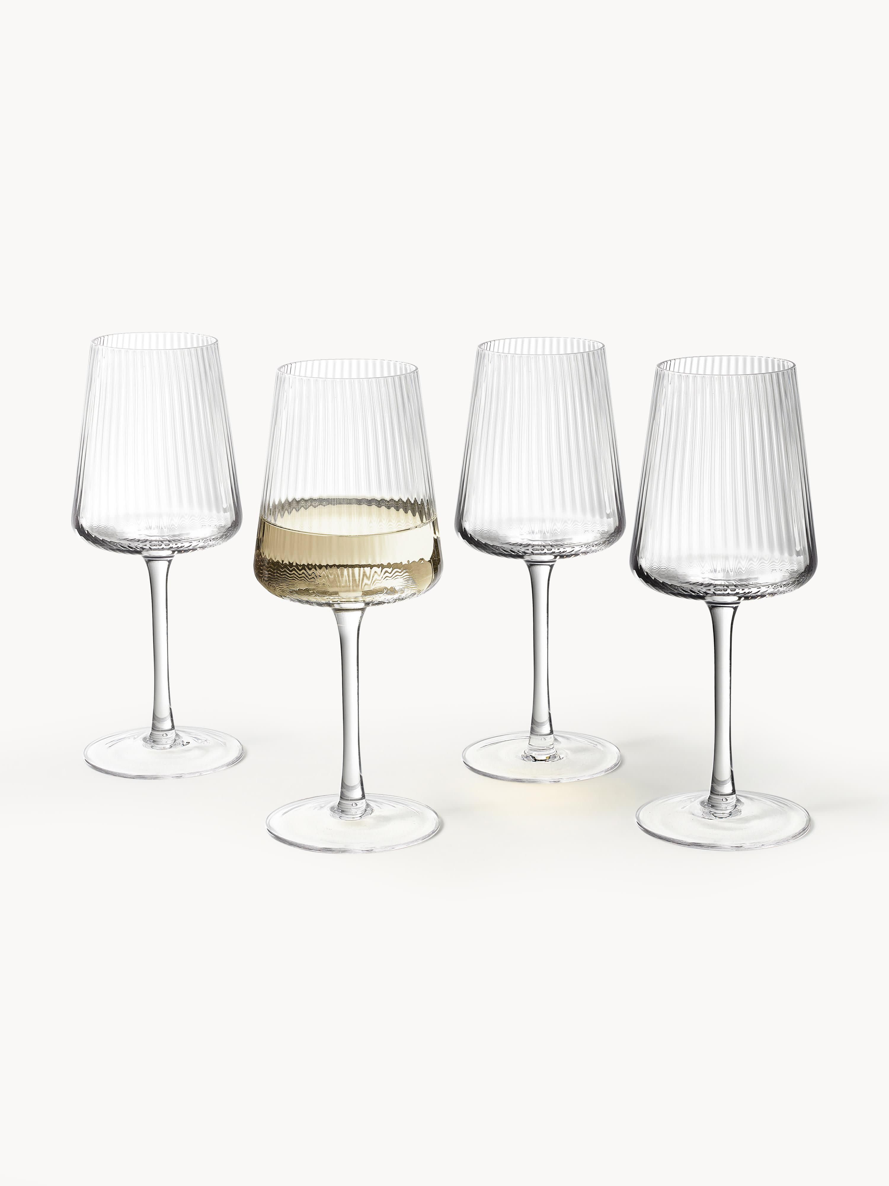 Cami Handmade White Wine Glasses with Embossed Pattern, Set of 4
