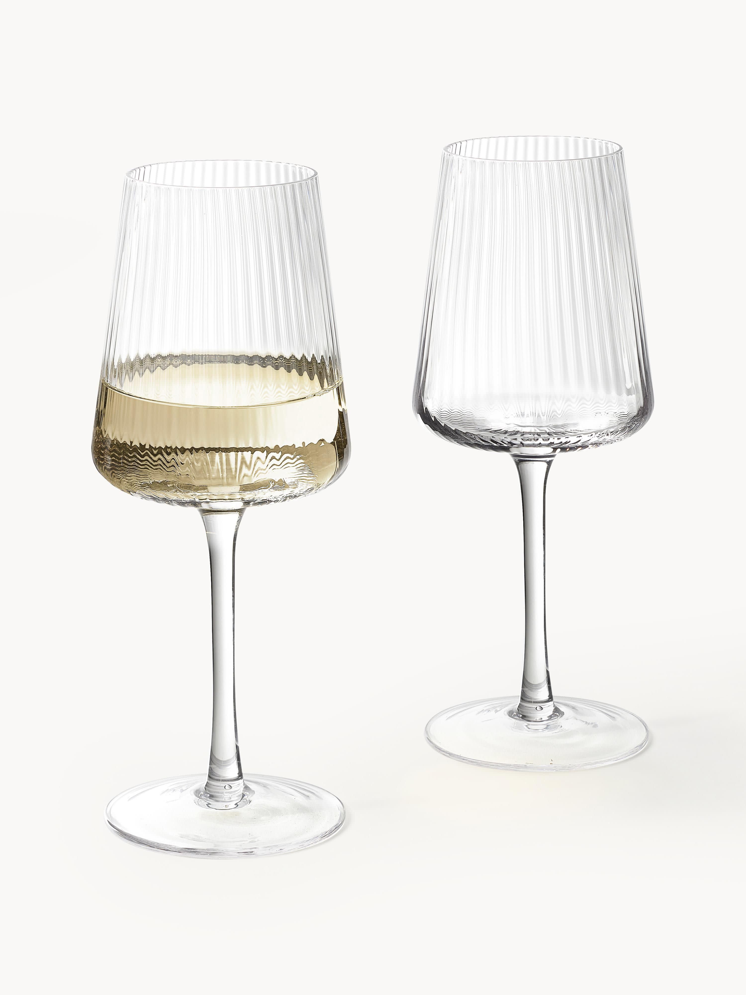 Cami Handmade White Wine Glasses with Embossed Pattern, Set of 4