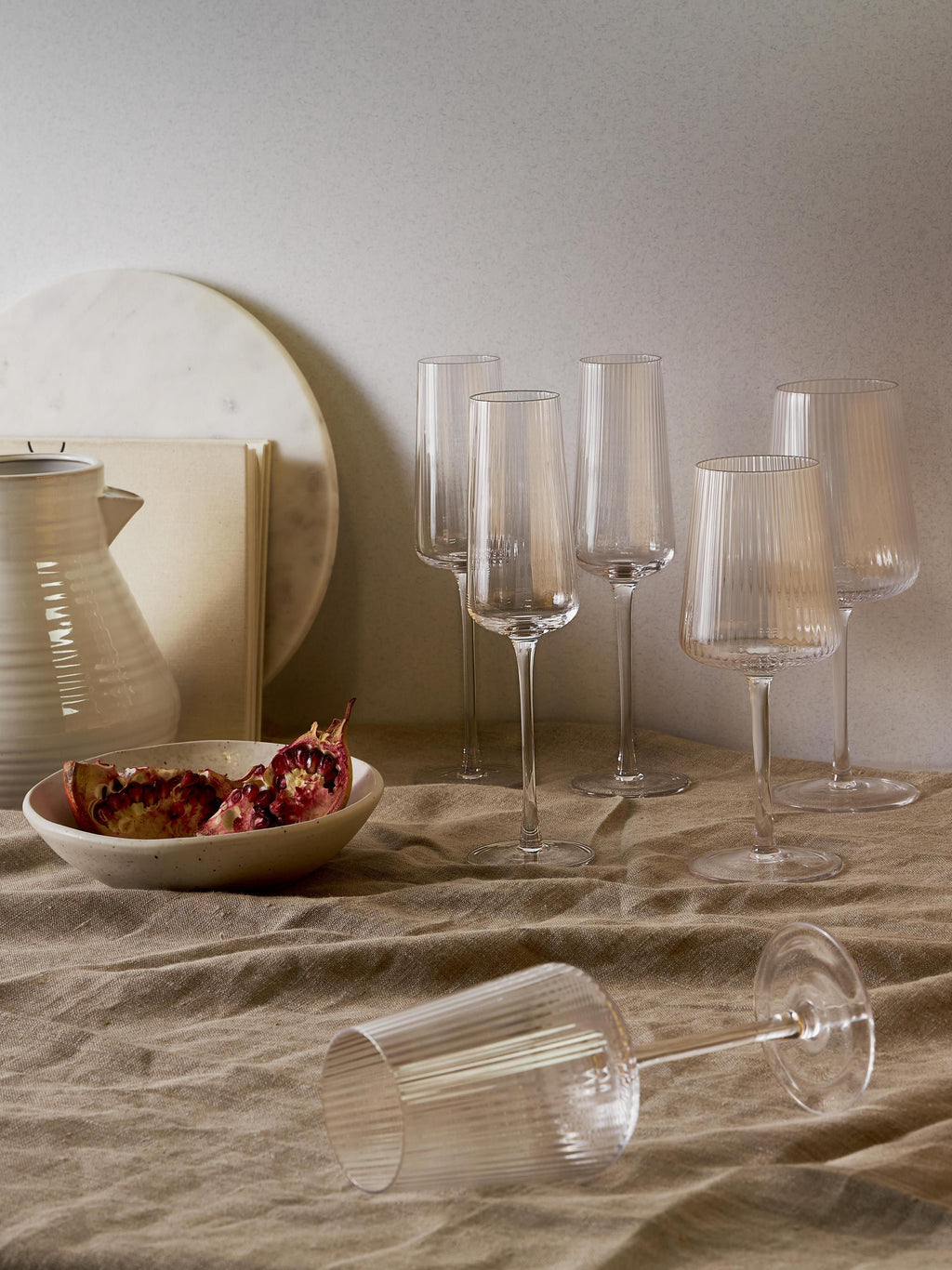 Cami Handmade White Wine Glasses with Embossed Pattern, Set of 4