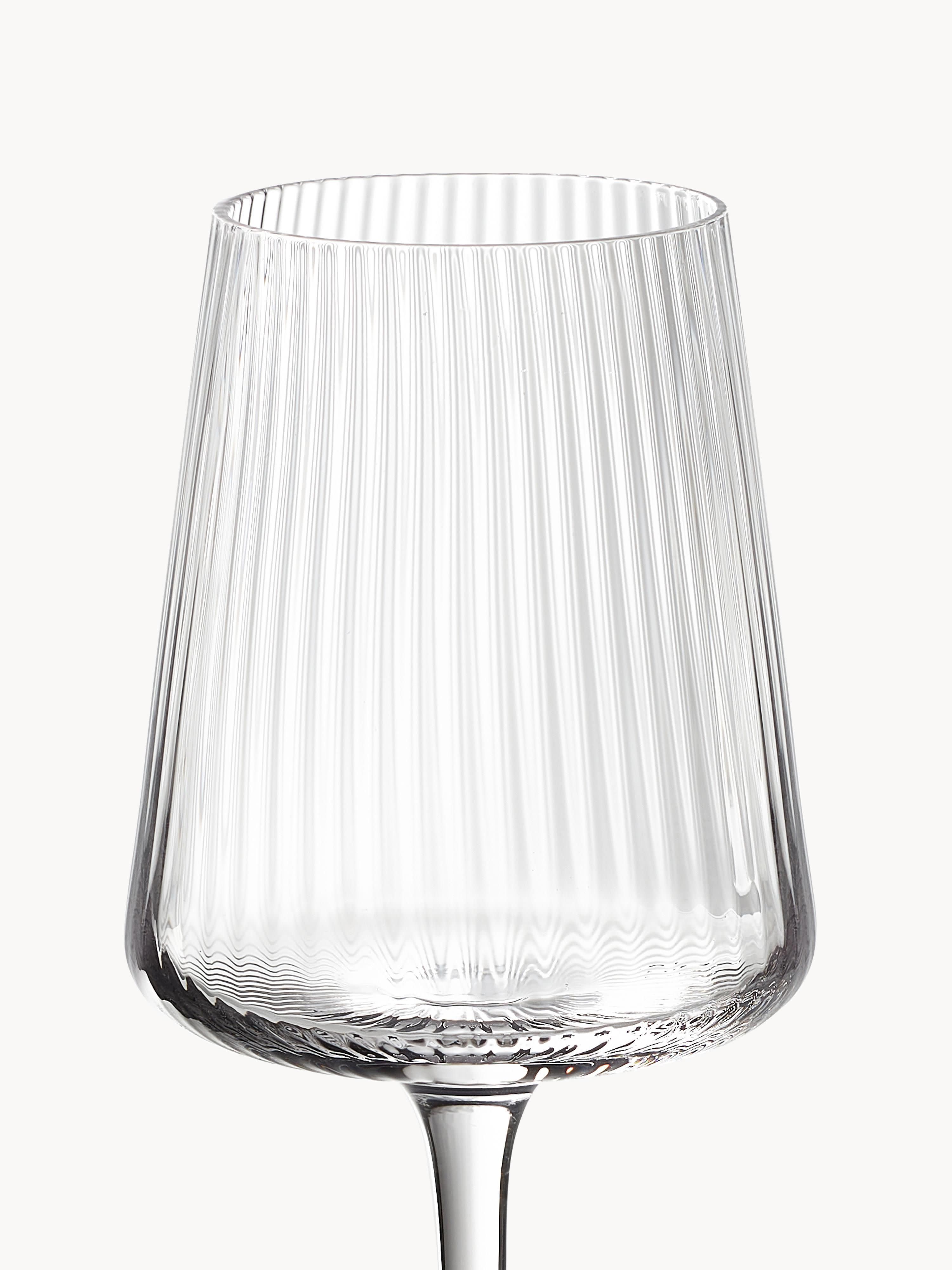 Cami Handmade White Wine Glasses with Embossed Pattern, Set of 4