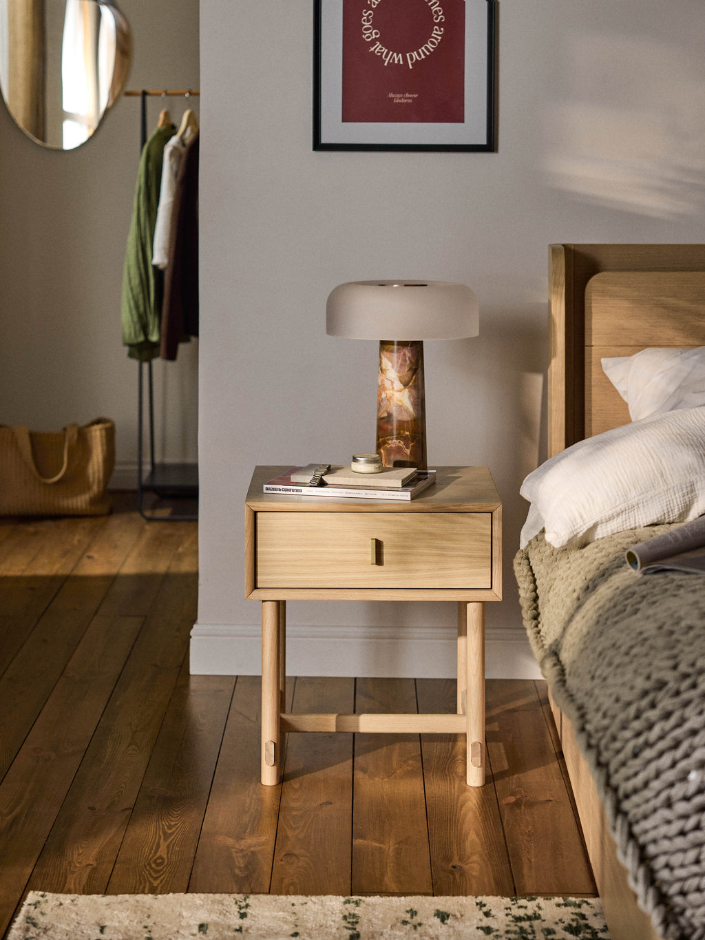 Diana Oak Wood Bedside Table with Drawer