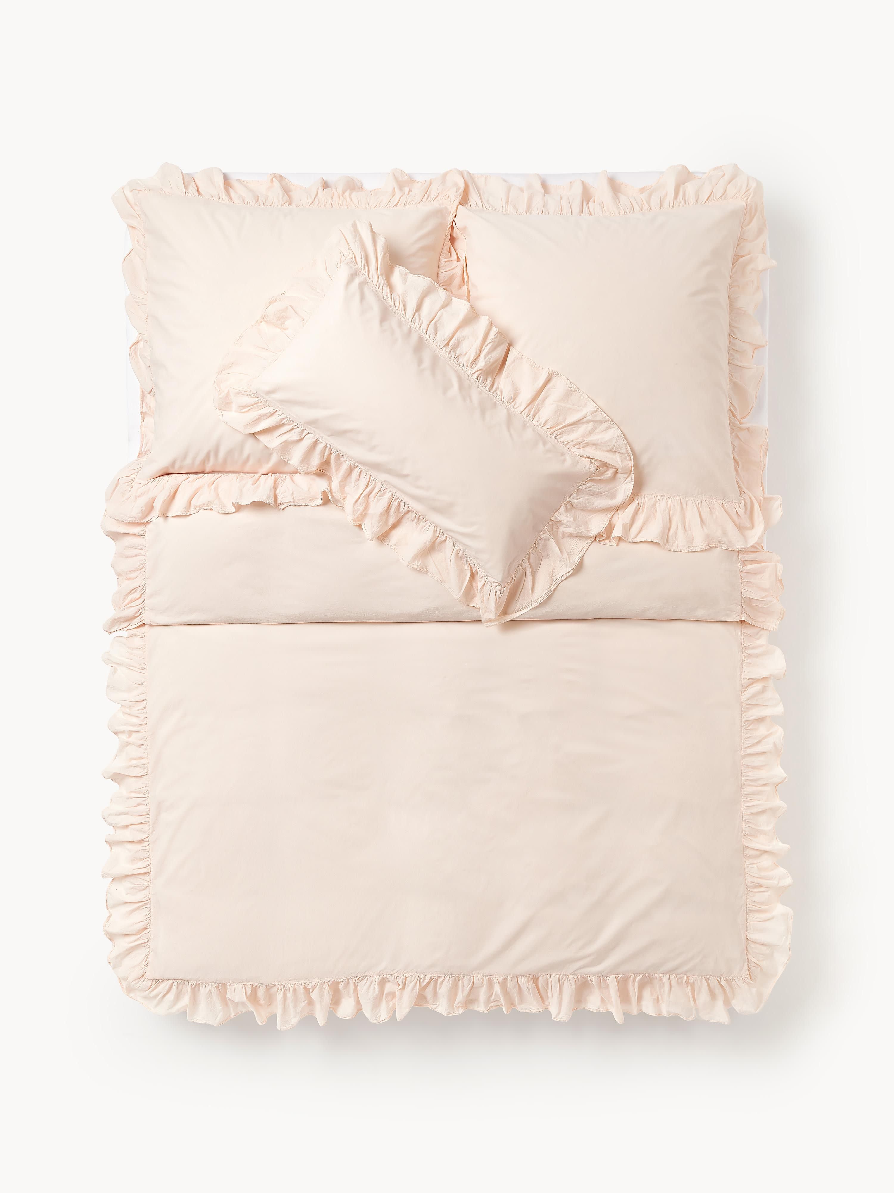 Louane Washed Cotton Percale Duvet Cover with Ruffles