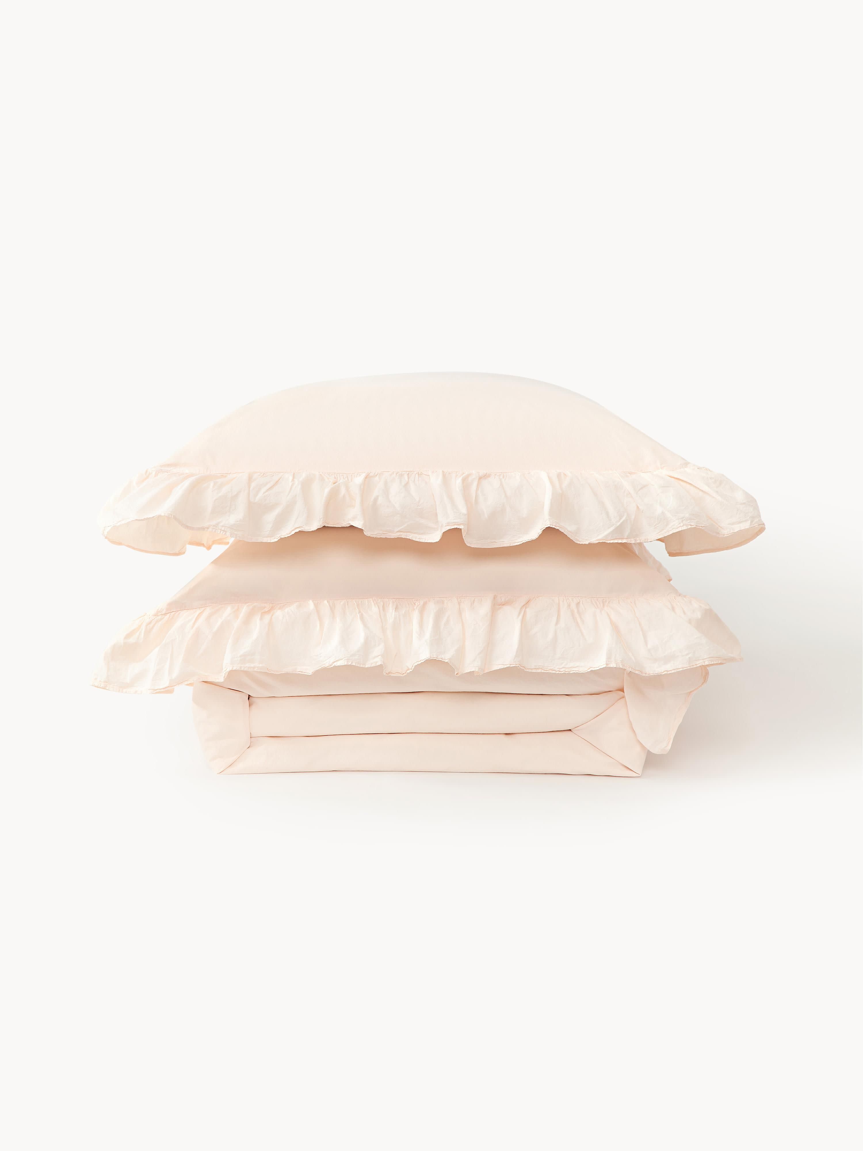 Louane Washed Cotton Percale Duvet Cover with Ruffles