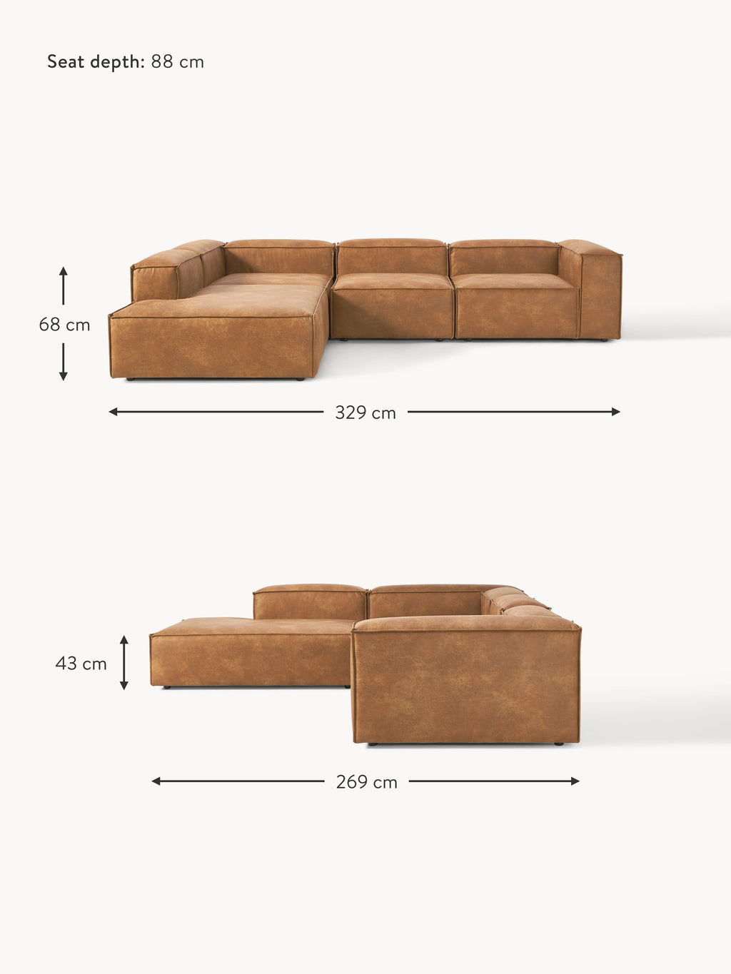 Lennon Modular Leather Corner Sofa (4-seater)
