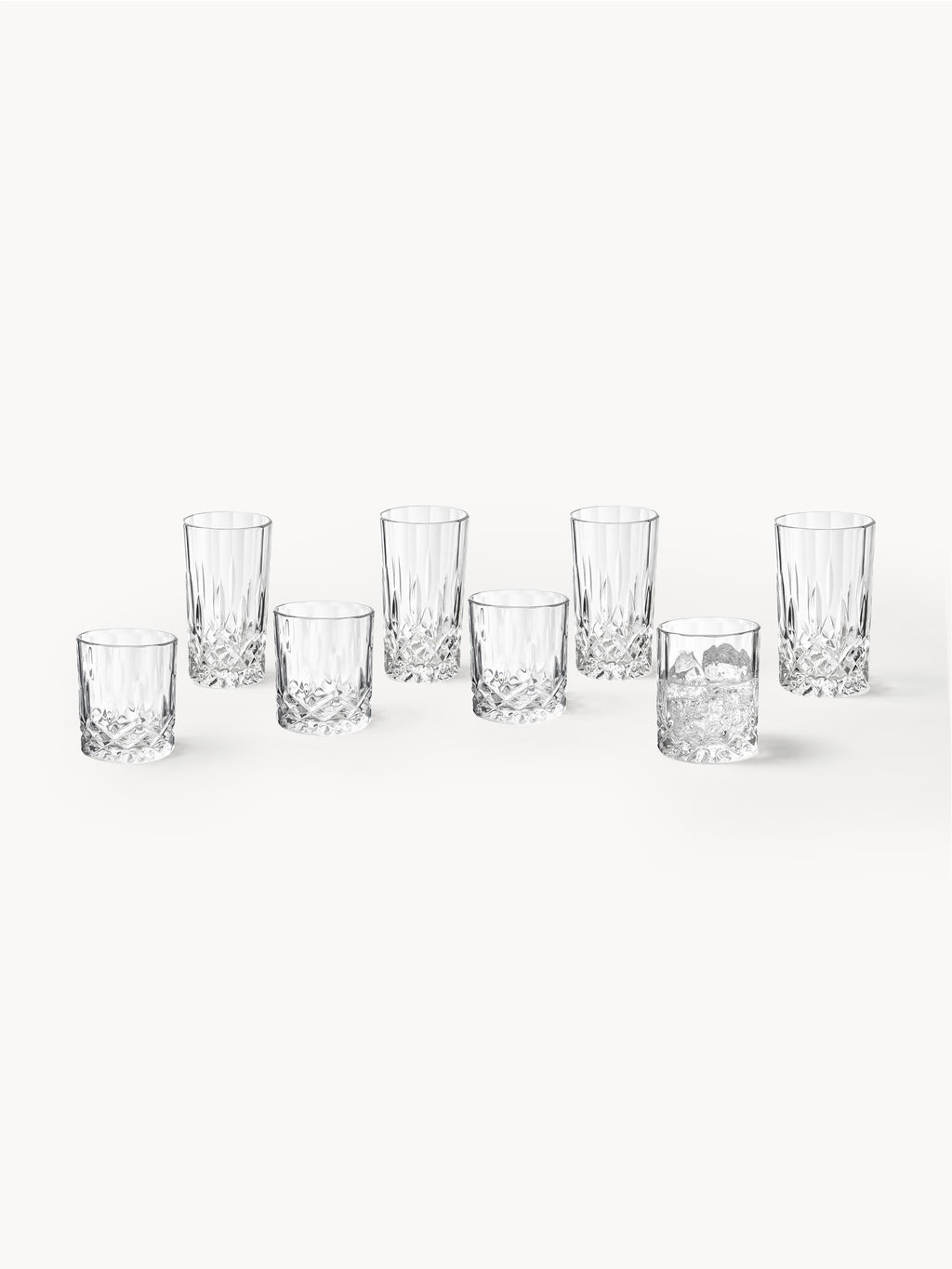 George Whisky & Highball Glasses with Embossed Pattern, Set of 8