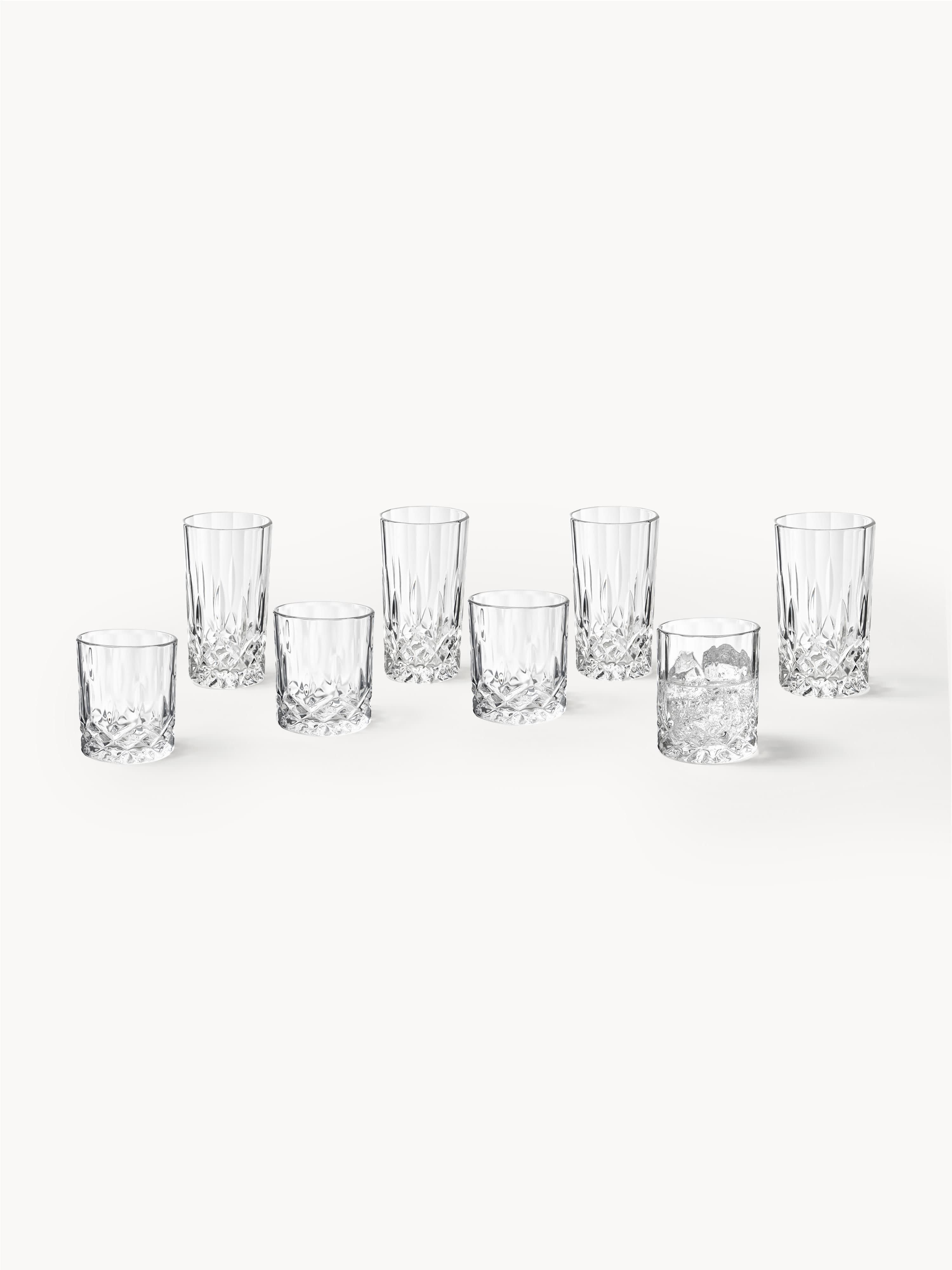 George Whisky & Highball Glasses with Embossed Pattern, Set of 8