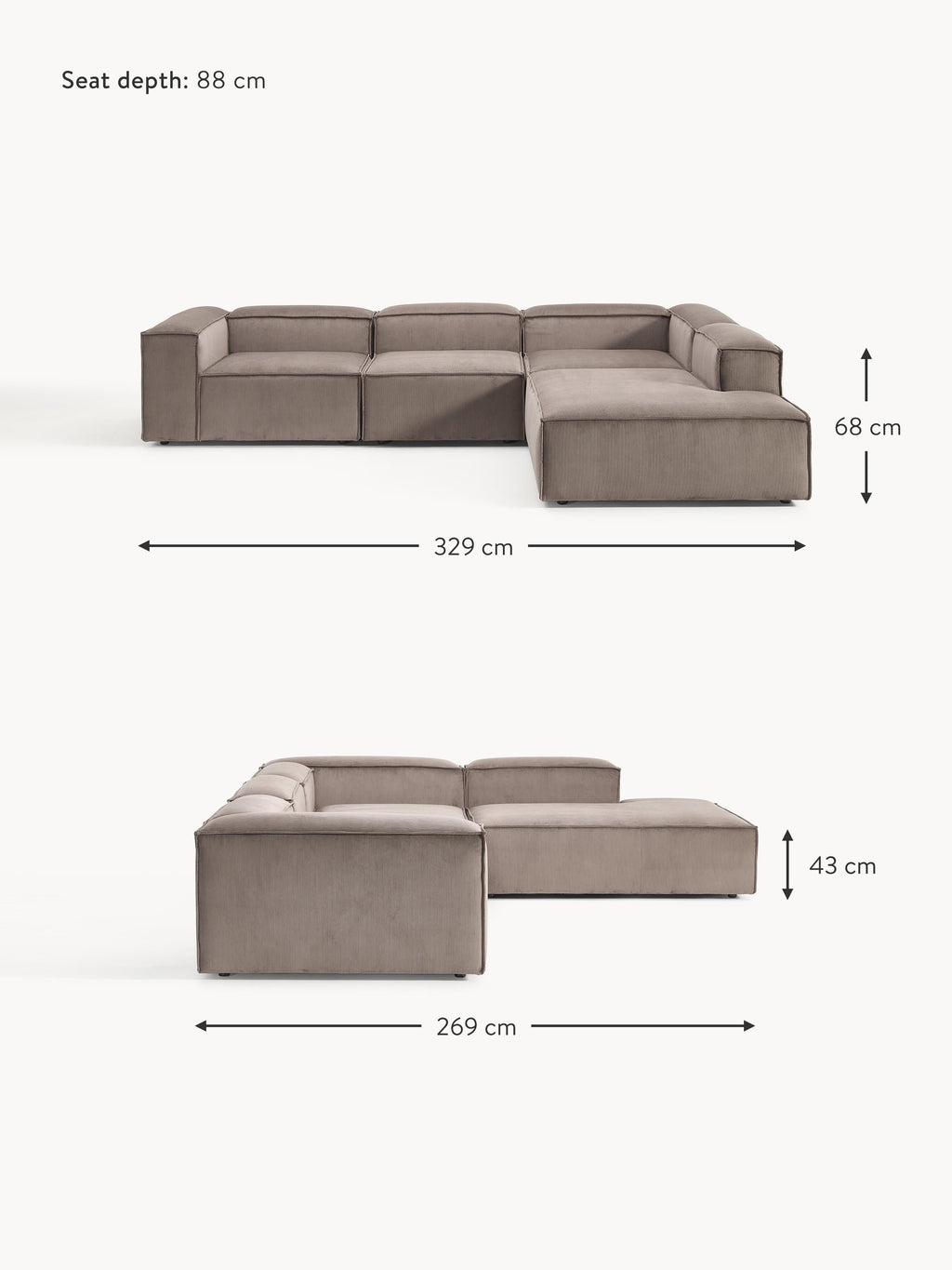 Lennon Corduroy Modular Corner Sofa (4-seater)
