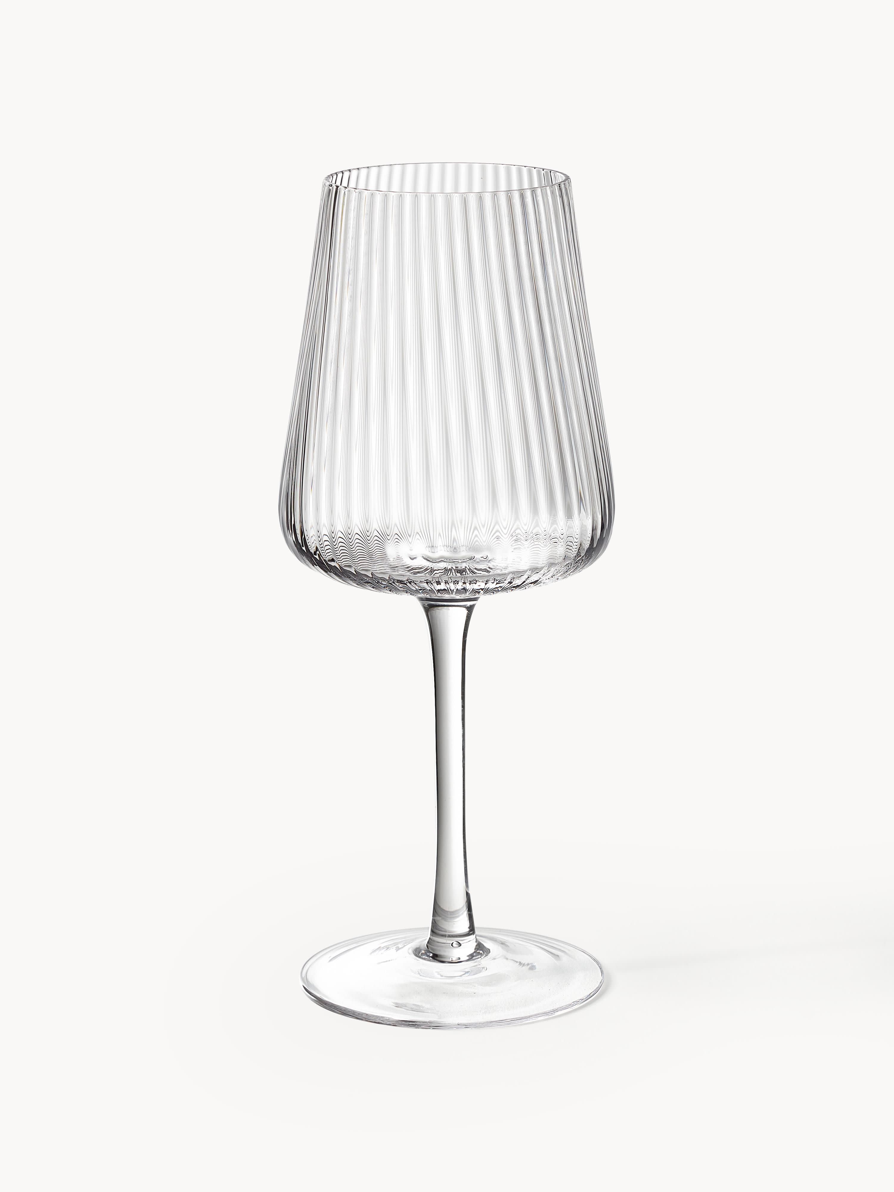 Cami Handmade White Wine Glasses with Embossed Pattern, Set of 4