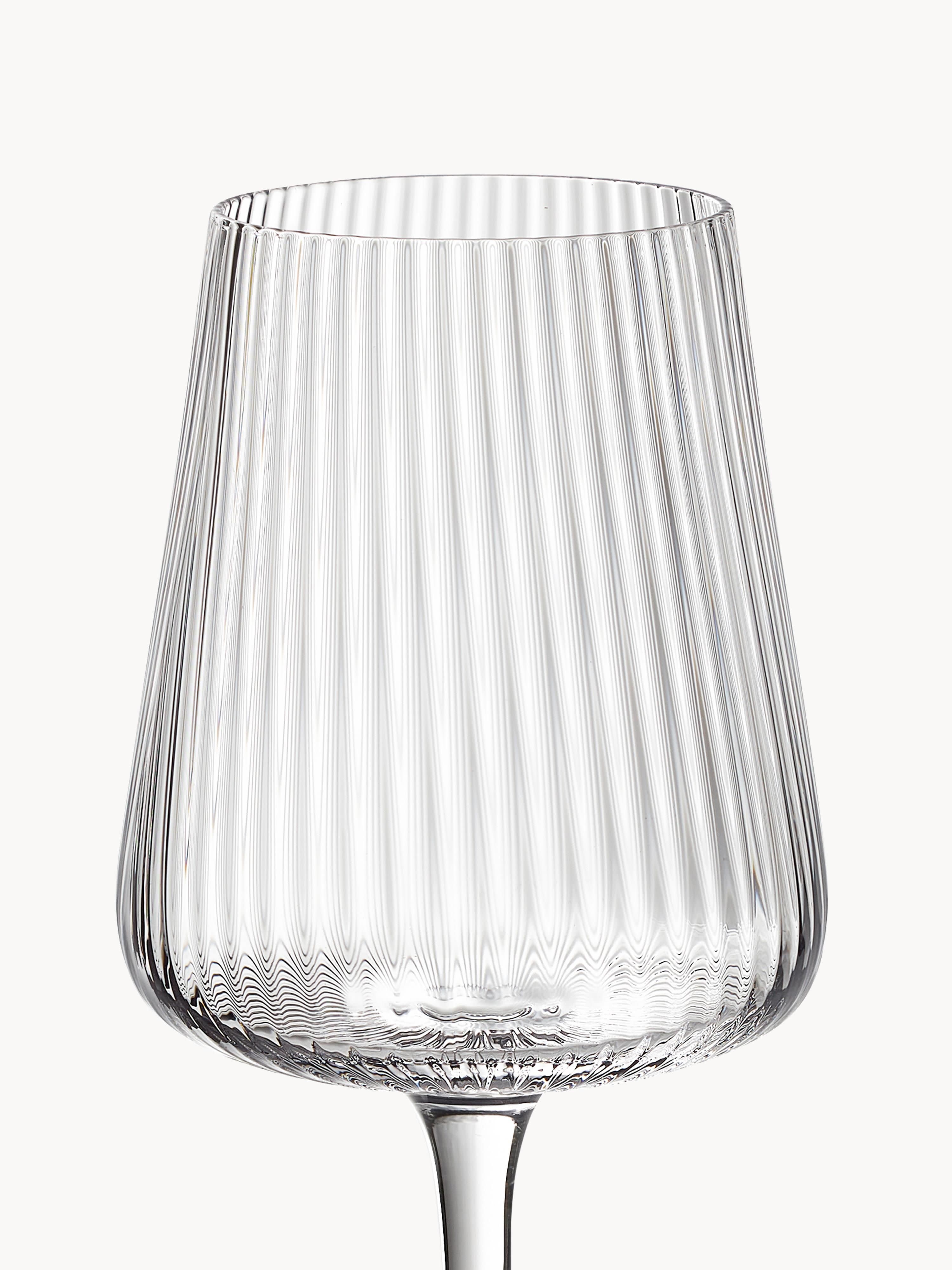 Cami Handmade White Wine Glasses with Embossed Pattern, Set of 4