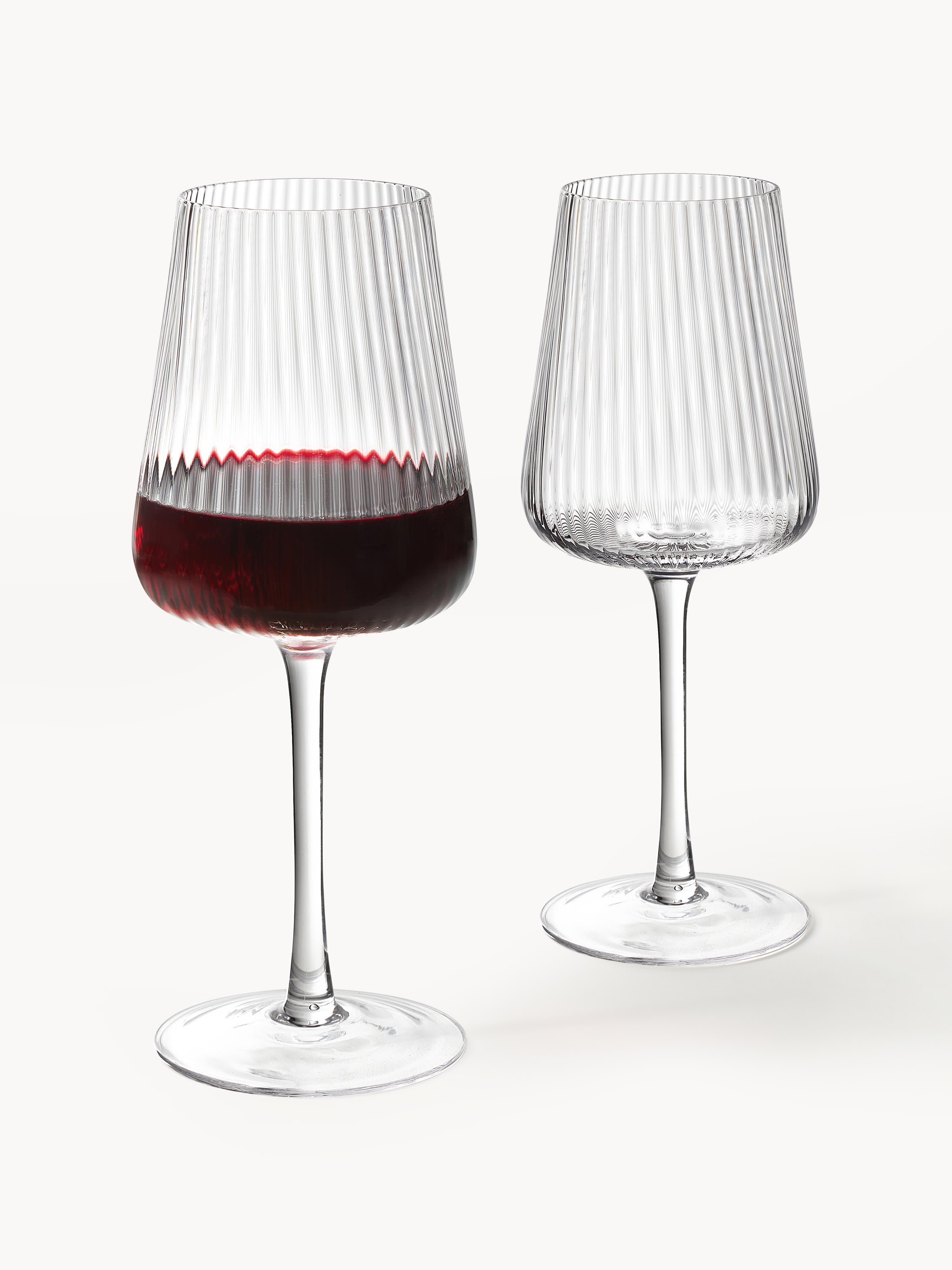 Cami Handmade White Wine Glasses with Embossed Pattern, Set of 4