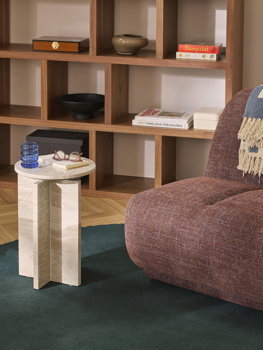 Marisa Round Travertine Side Table