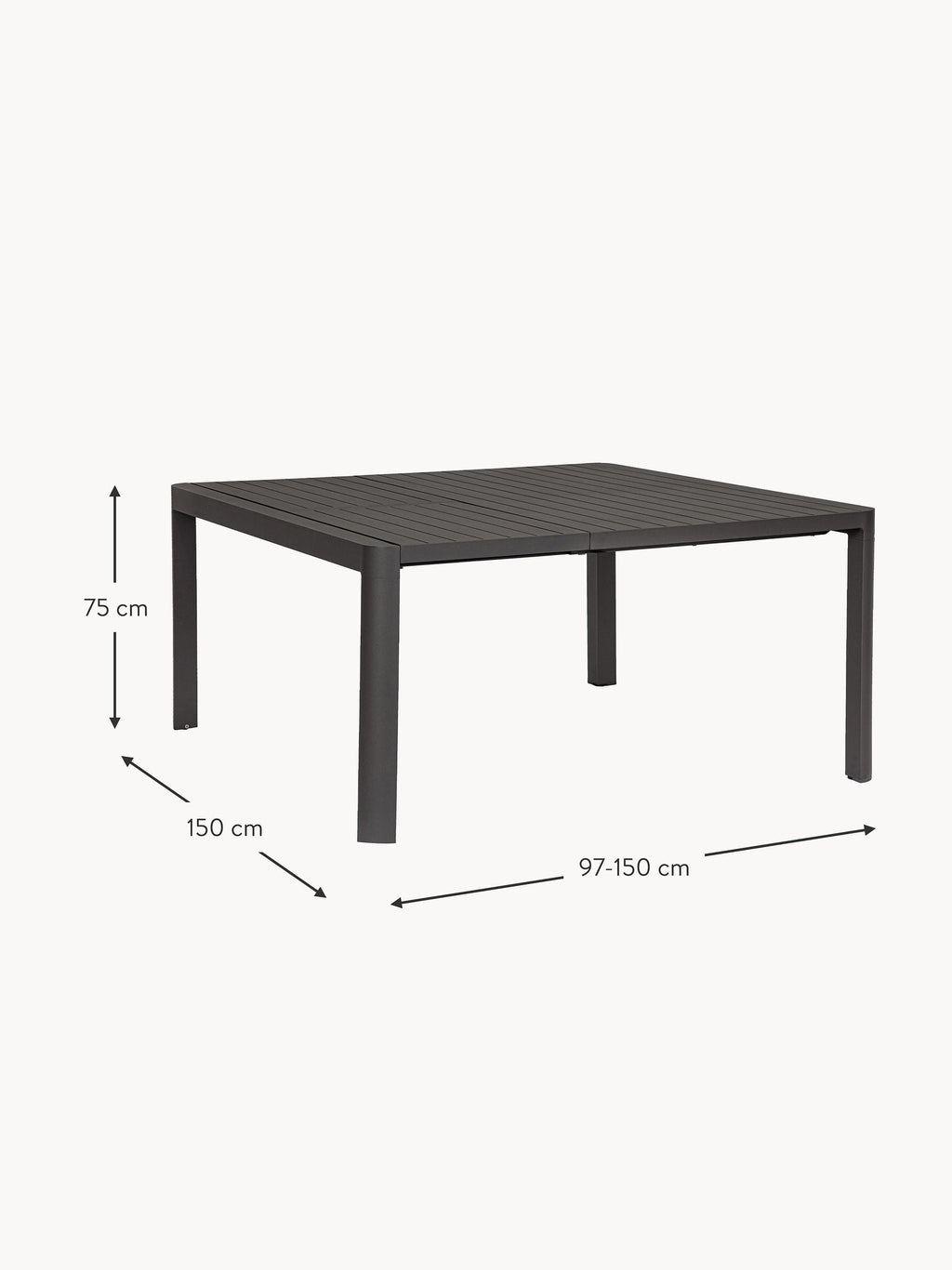 Kiplin Extendable Garden Table, 97 - 150 x 150 cm