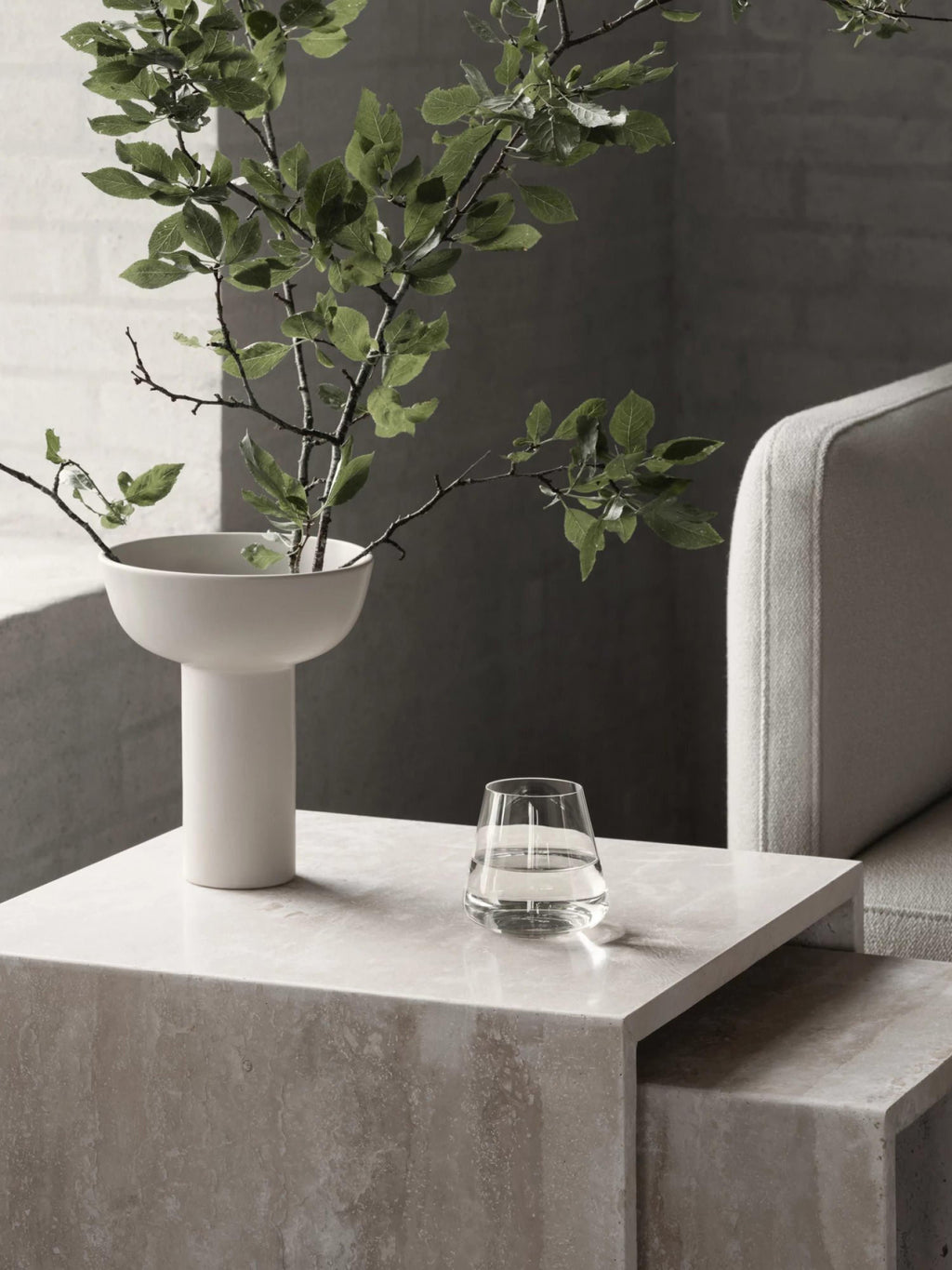 Varu Travertine Side Tables, Set of 2