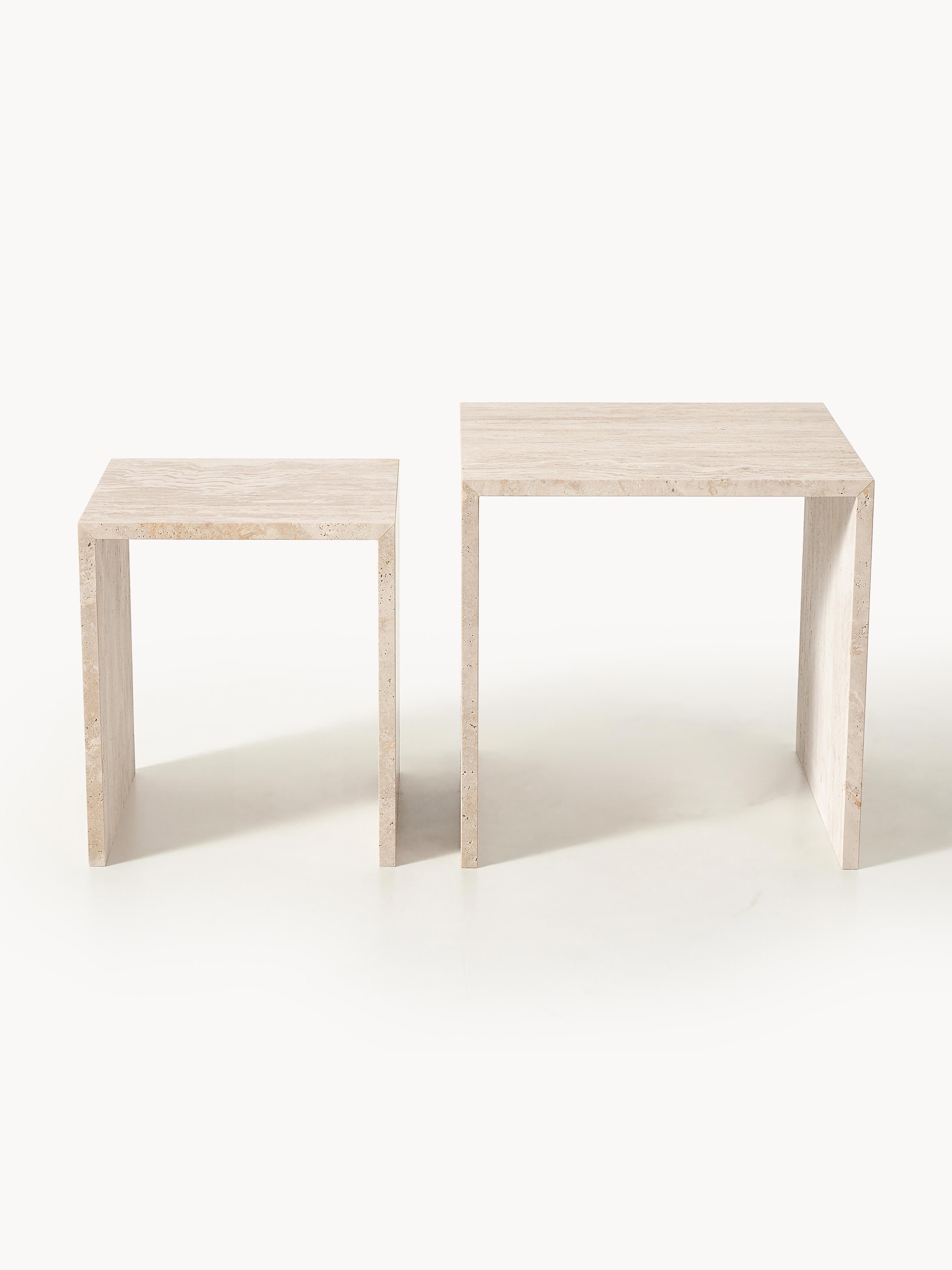 Varu Travertine Side Tables, Set of 2
