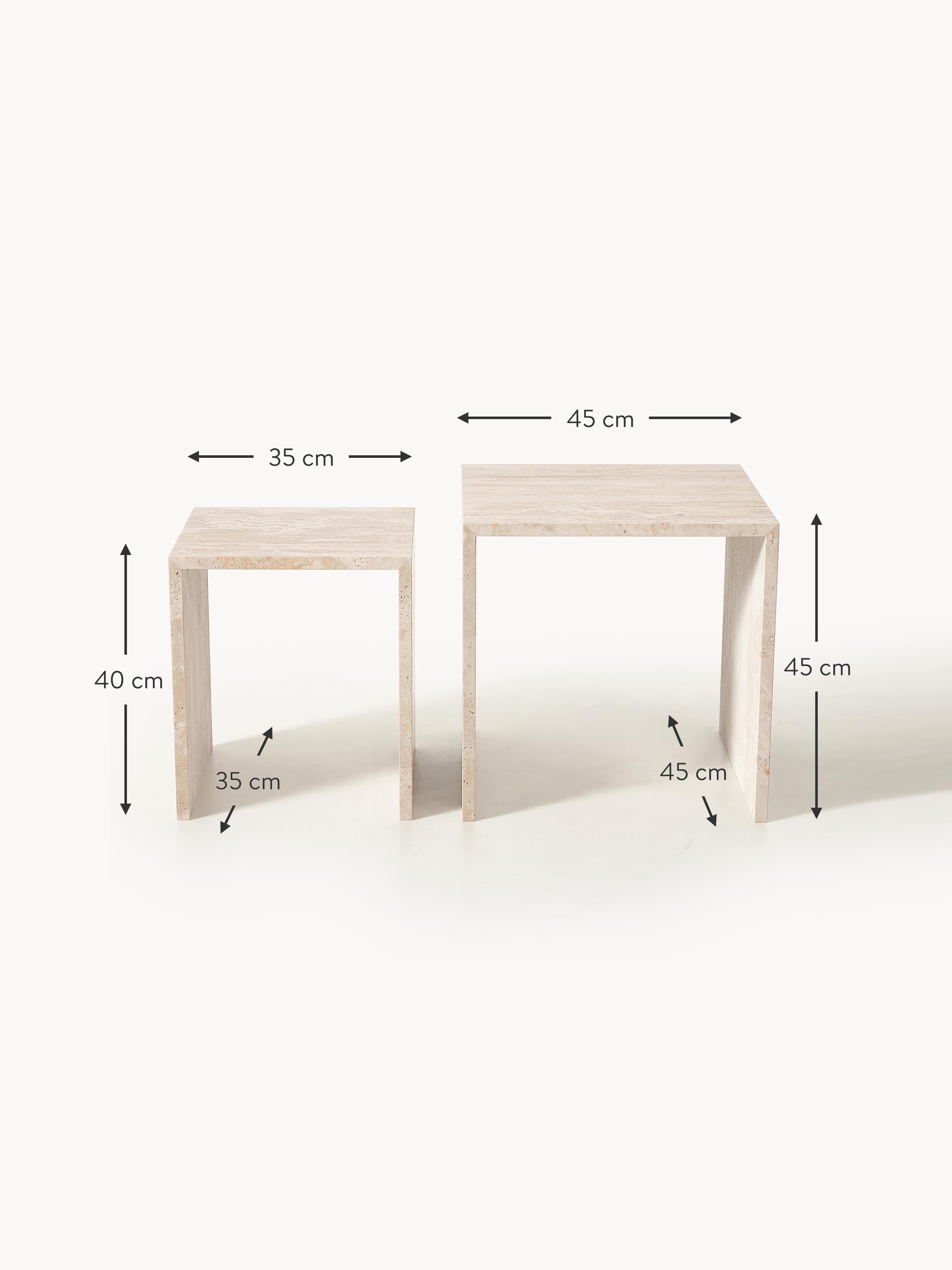 Varu Travertine Side Tables, Set of 2